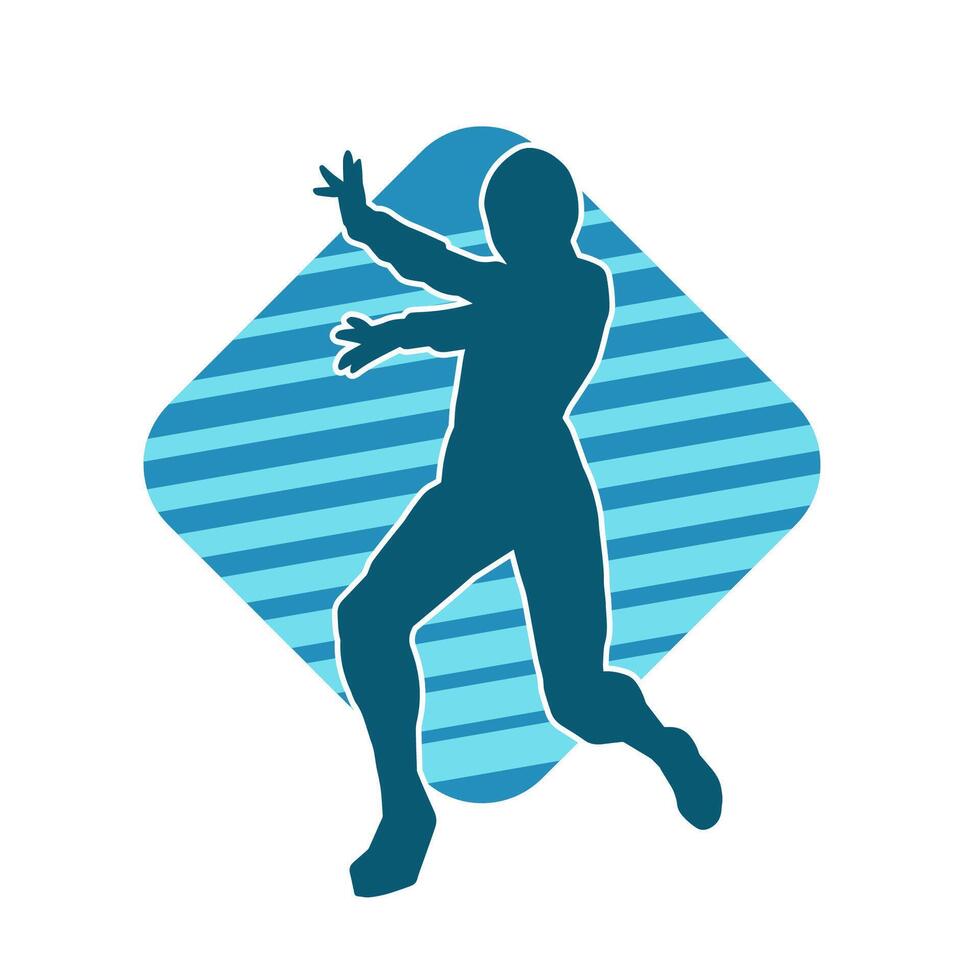 Silhouette of a man in oriental martial art pose. Silhouette of a male in martial art move. vector