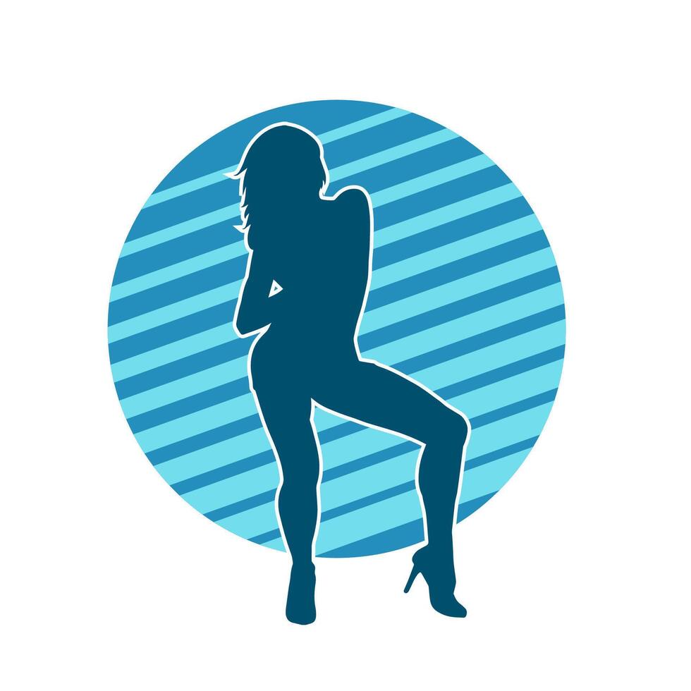 Silhouette of a casual female in a dancing pose. Silhouette of a dancer woman in action pose. vector