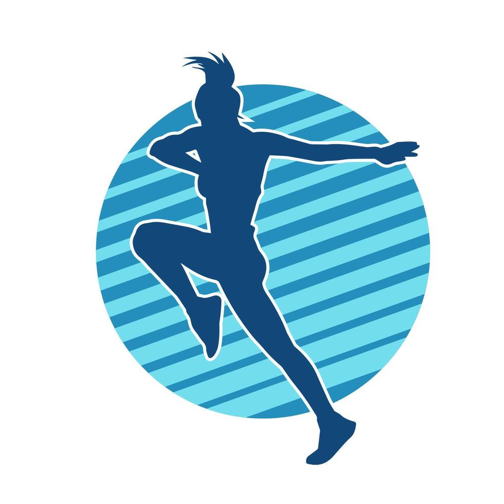 Silhouette of slim female doing exercise. Silhouette of a sporty woman doing gym workout pose. vector