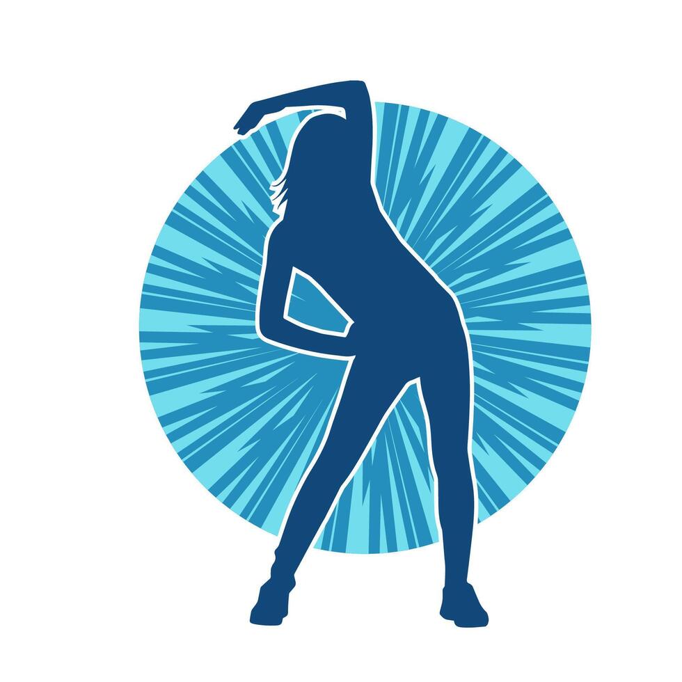 Silhouette of slim female doing exercise. Silhouette of a sporty woman doing gym workout pose. vector