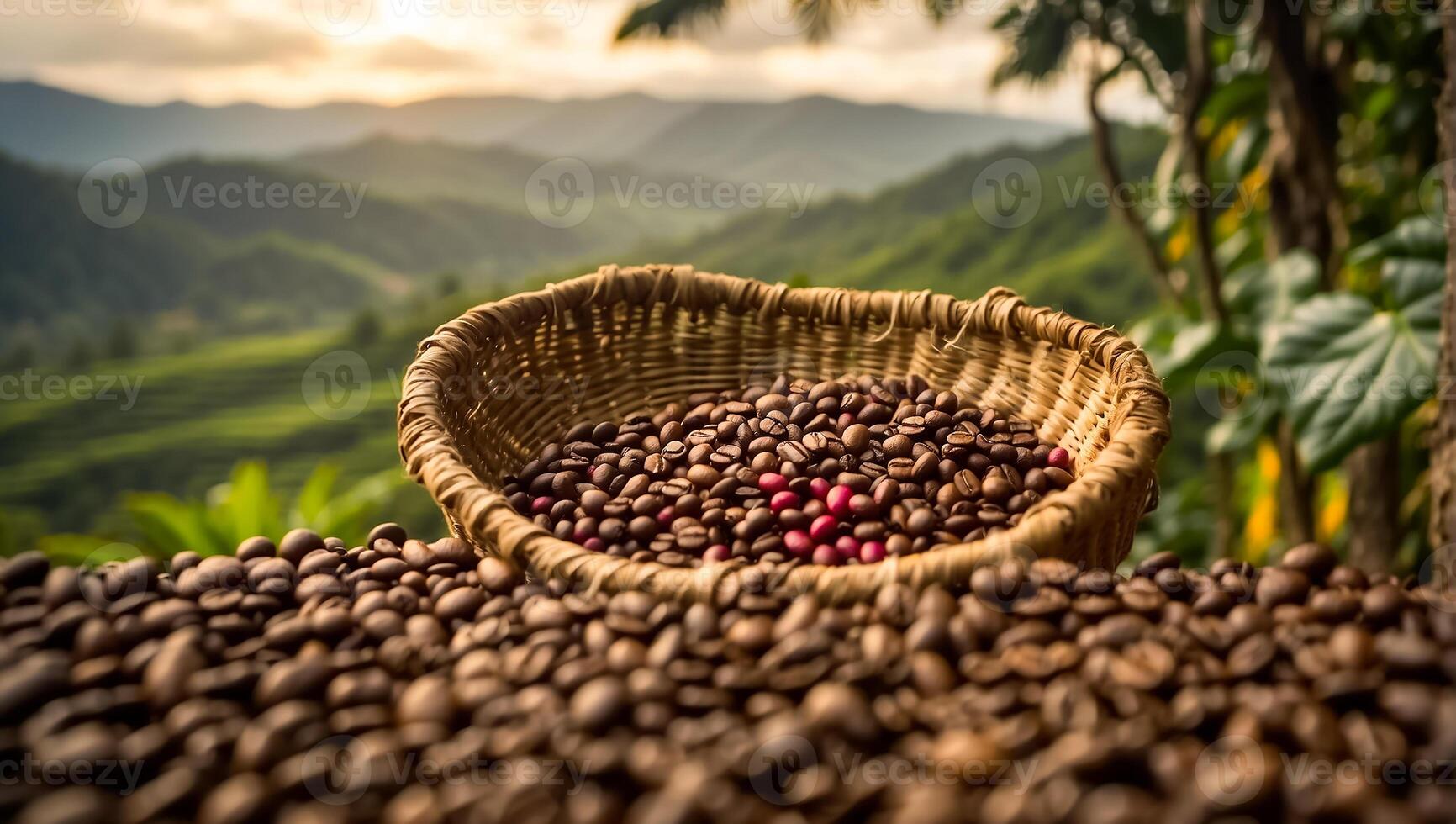 AI generated Coffee harvest on plantation photo