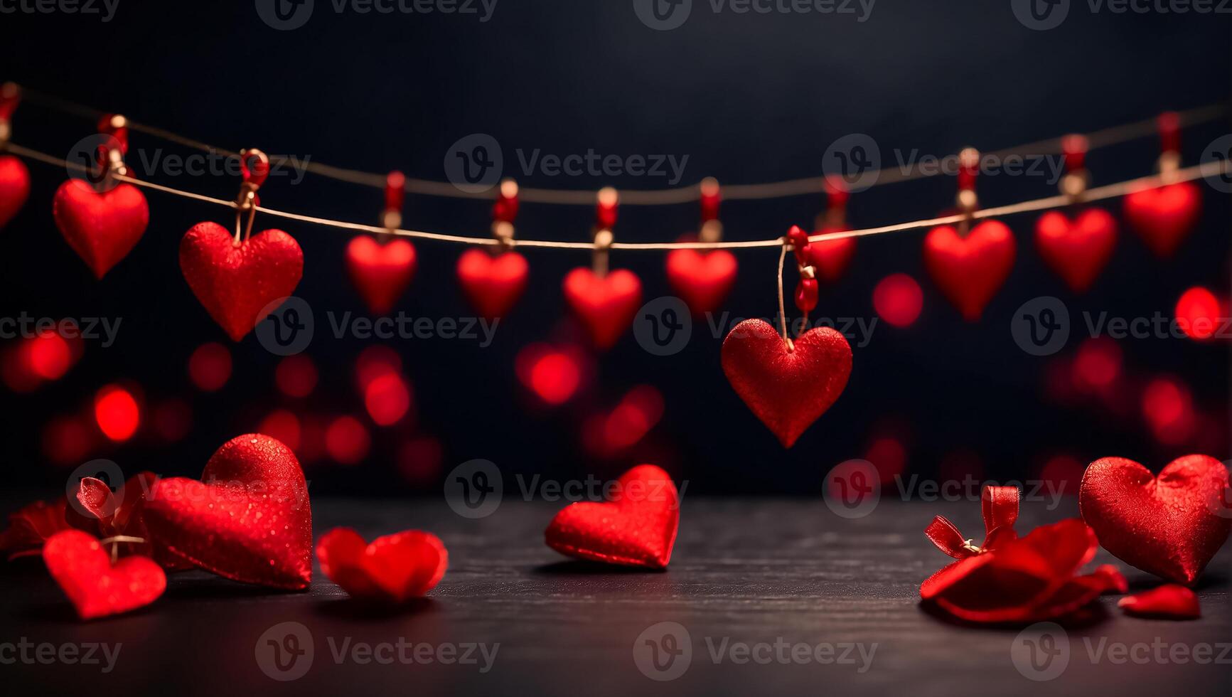 ai generado hermosa rojo corazones en un oscuro antecedentes foto