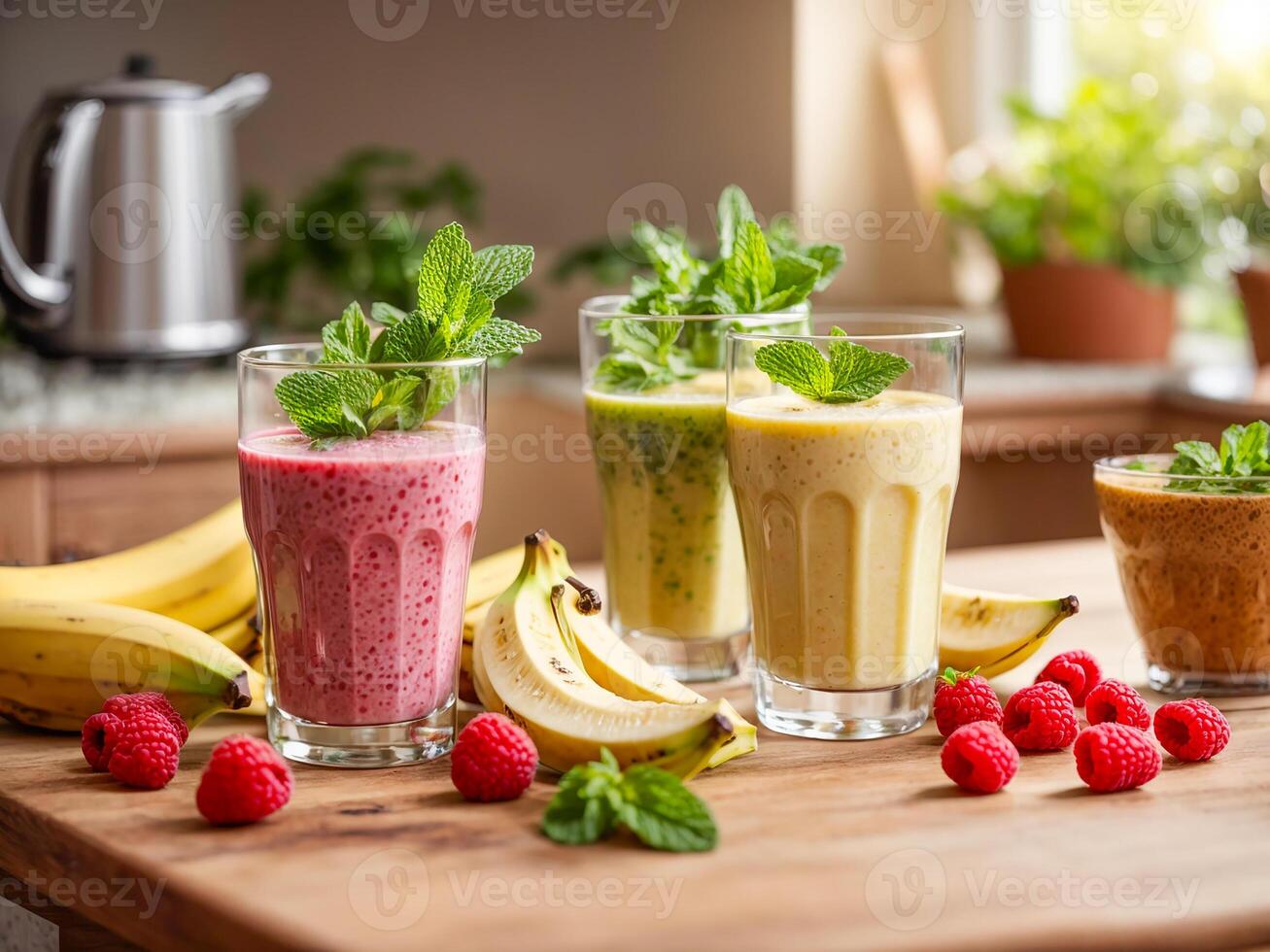 AI generated Strawberry and banana smoothie photo
