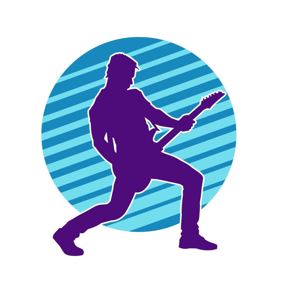 silueta de un músico jugando eléctrico guitarra musical instrumento. silueta de un masculino guitarra jugador ejecutando. vector