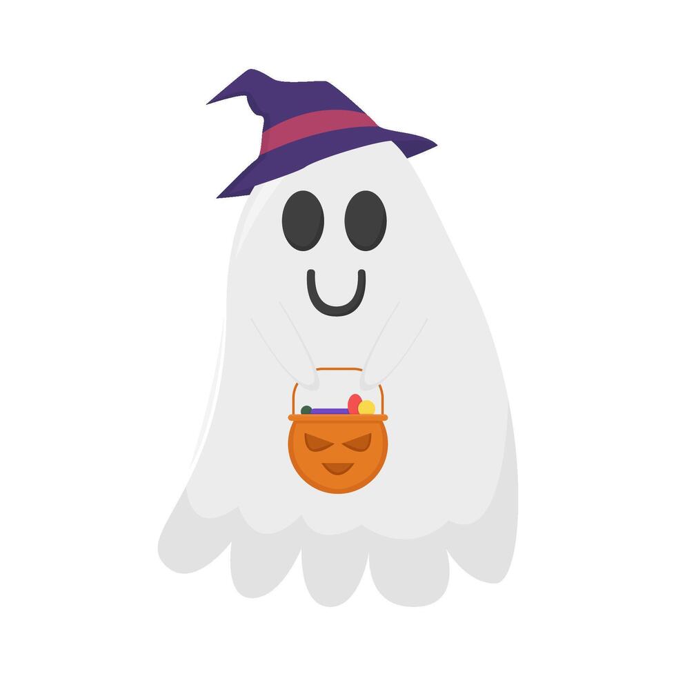 fantasma con Cubeta caramelo calabaza ilustración vector