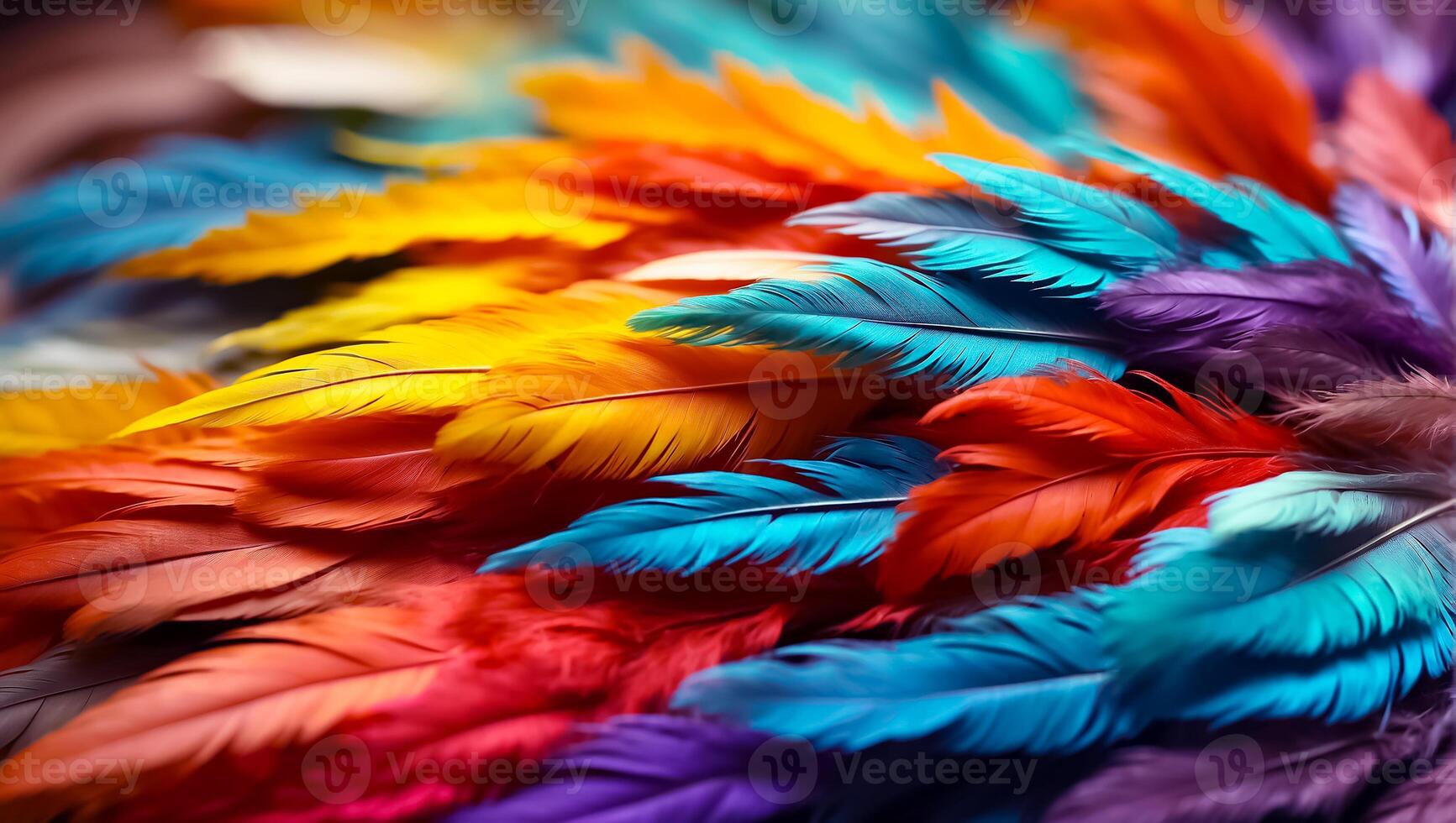 ai generado multicolor plumas de cerca antecedentes foto