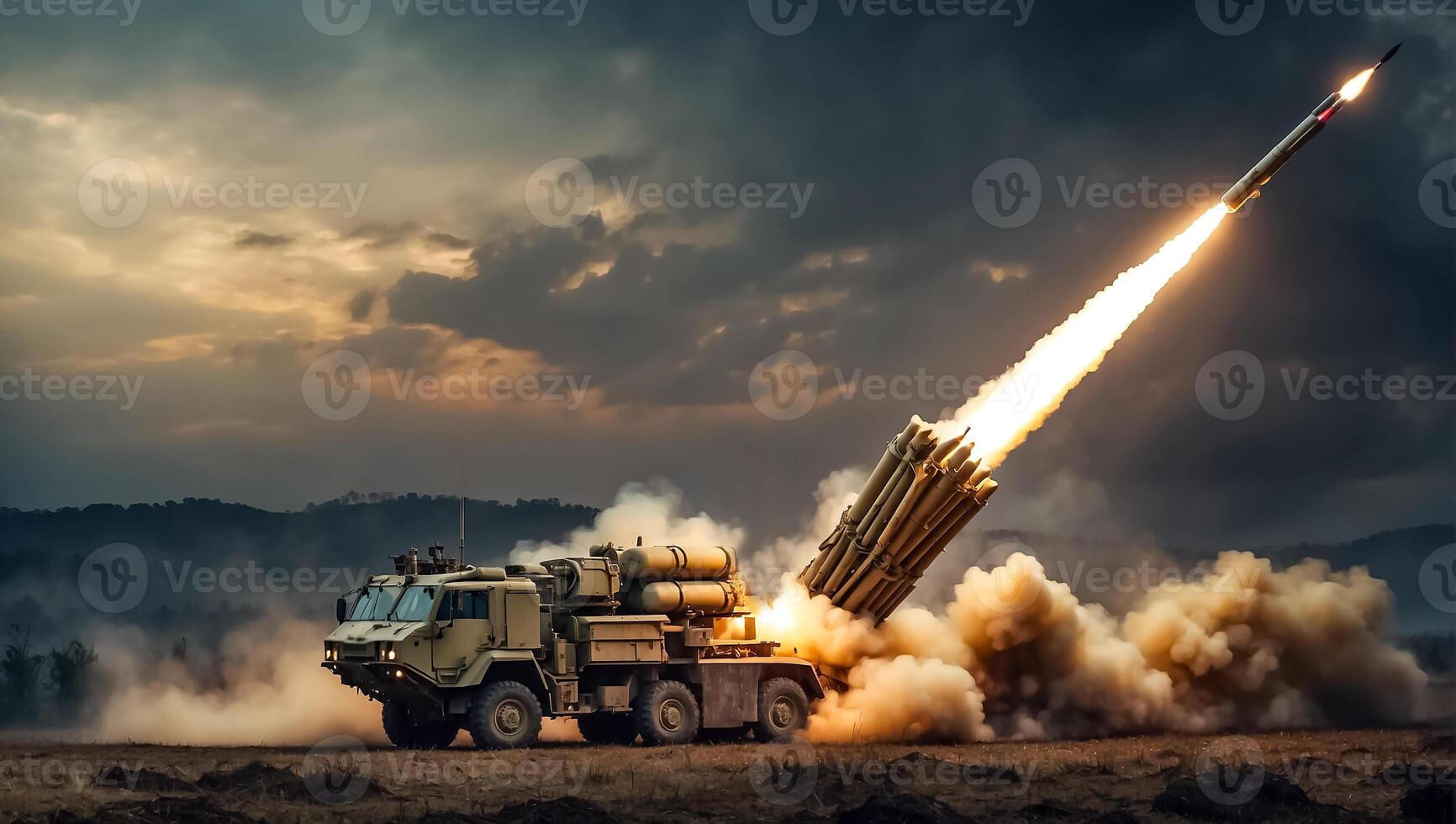 AI generated defense system Patriot in the field background photo