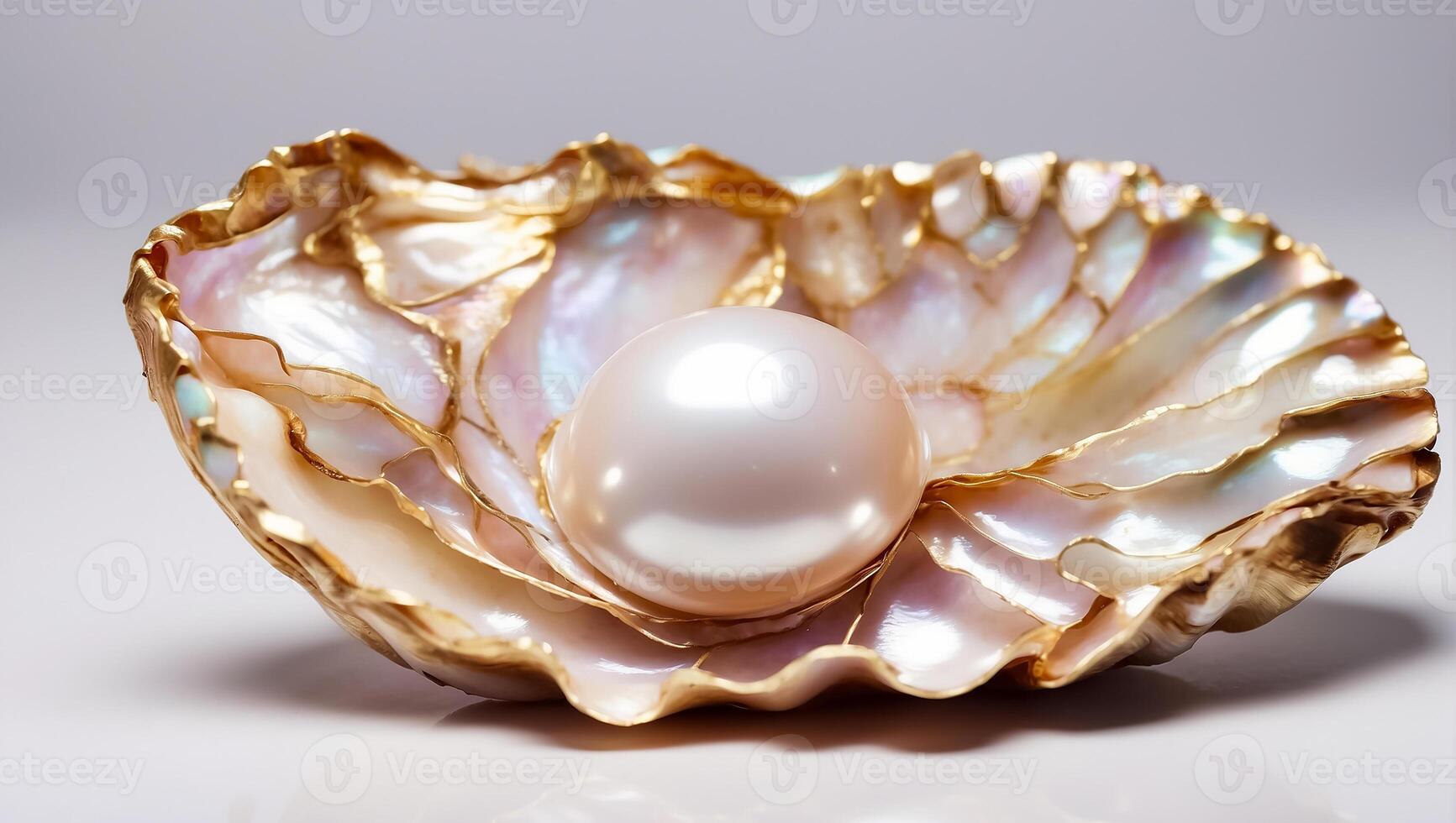 AI generated Beautiful shell with pearls on a light background photo