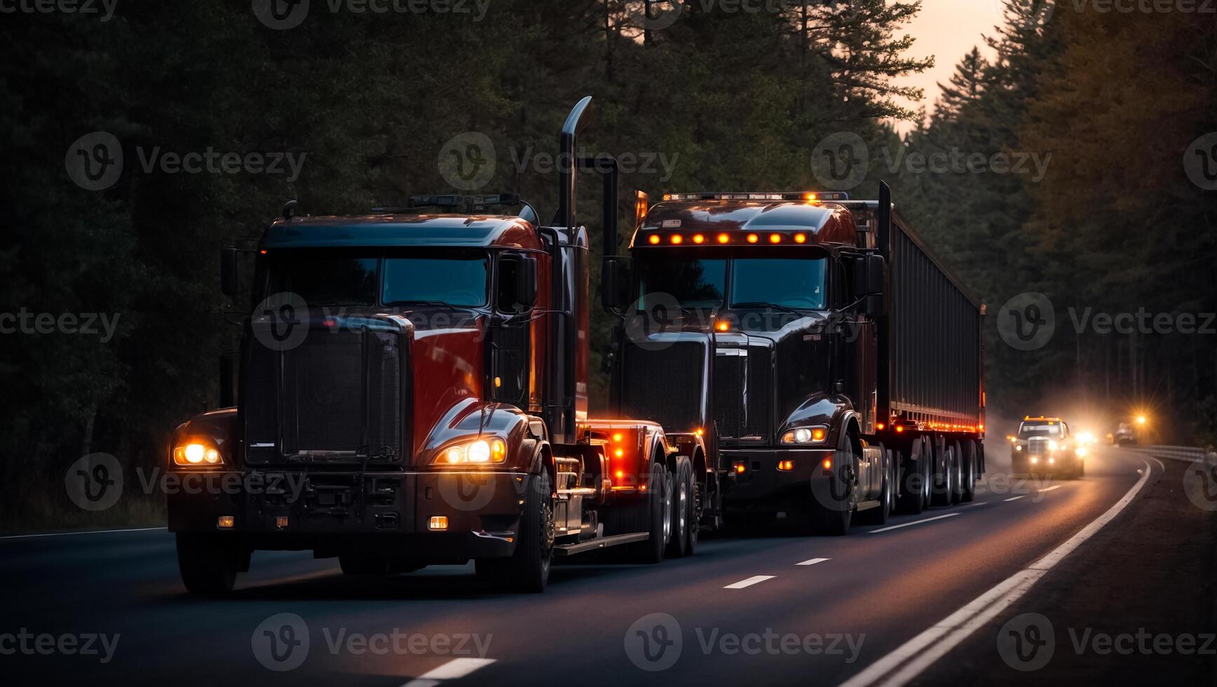 AI generated modern truck driving on the road at night in summer photo