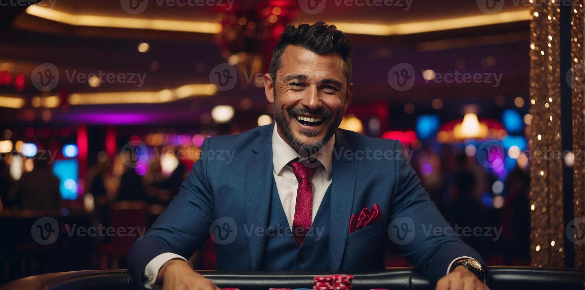 AI generated Happy man playing in a casino photo