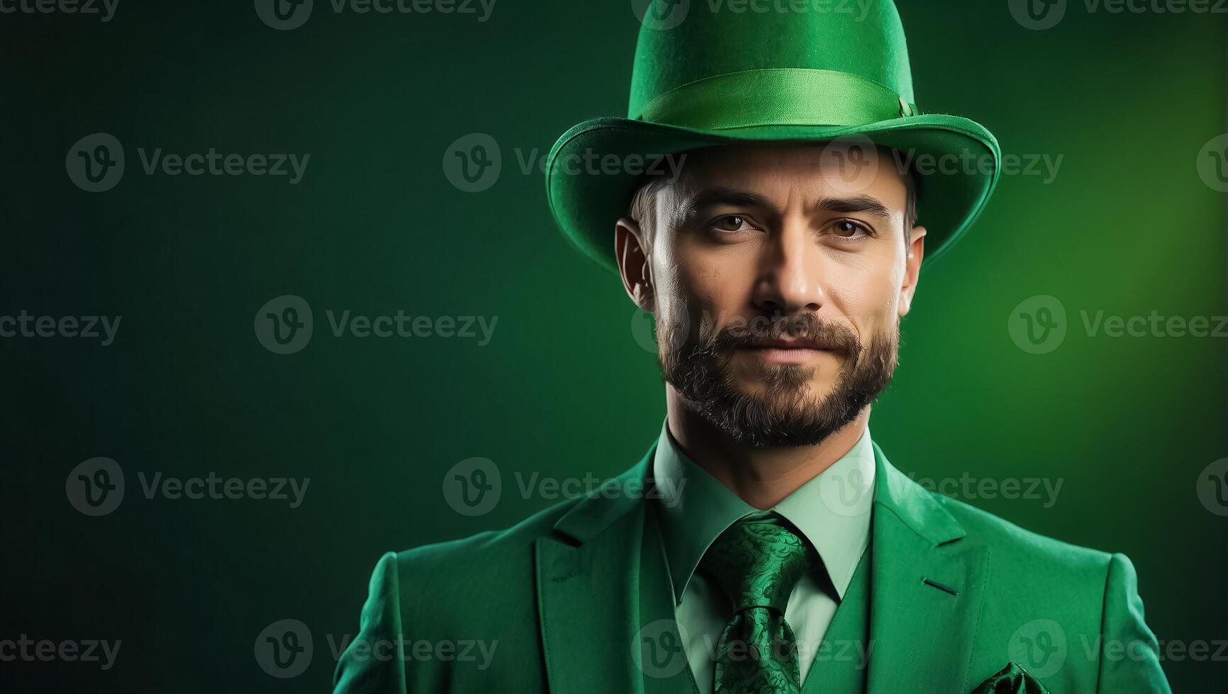 AI generated Stylish happy man in green hat and green clothes photo