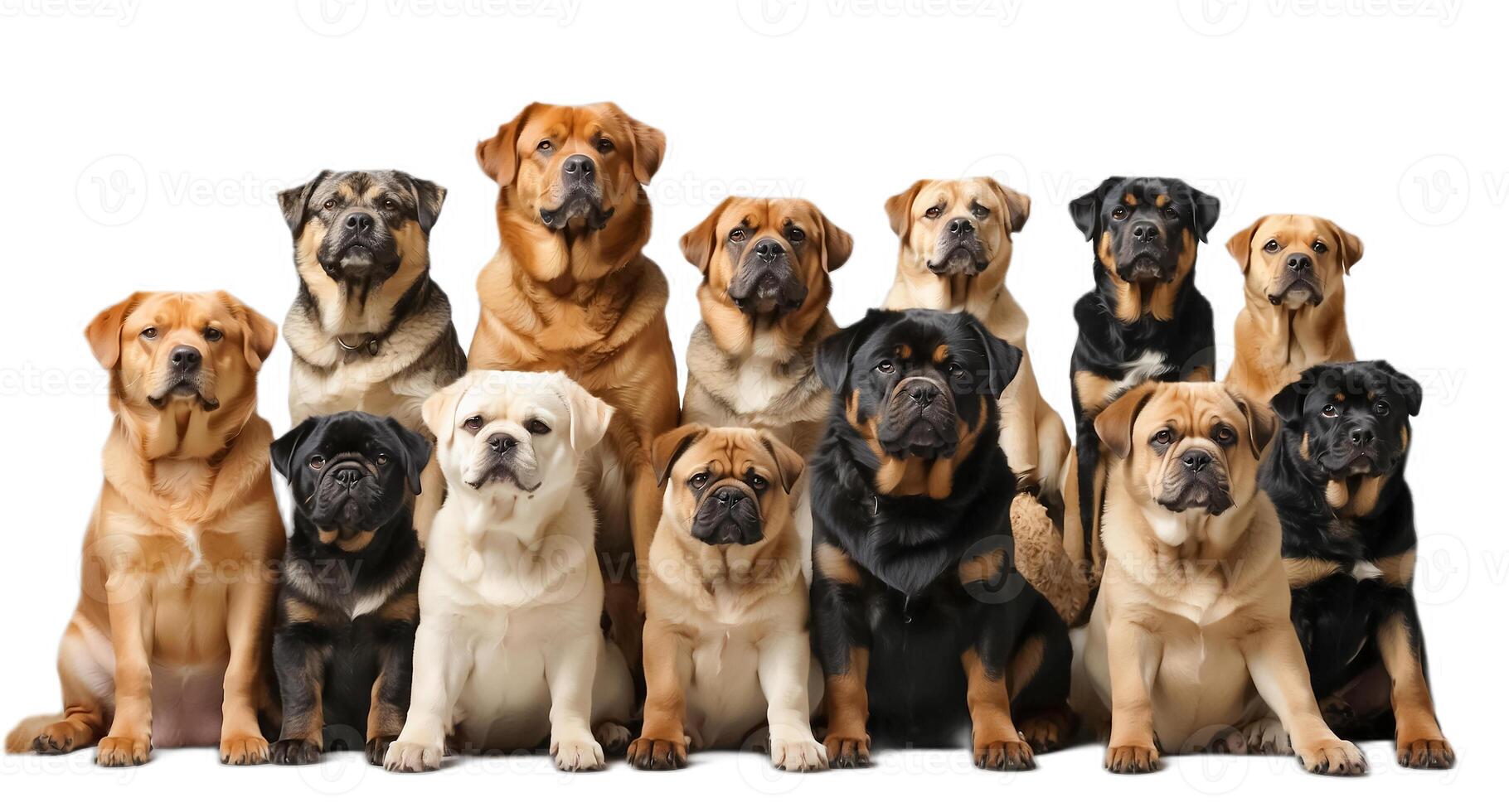 AI generated Many different dogs isolated on white background photo