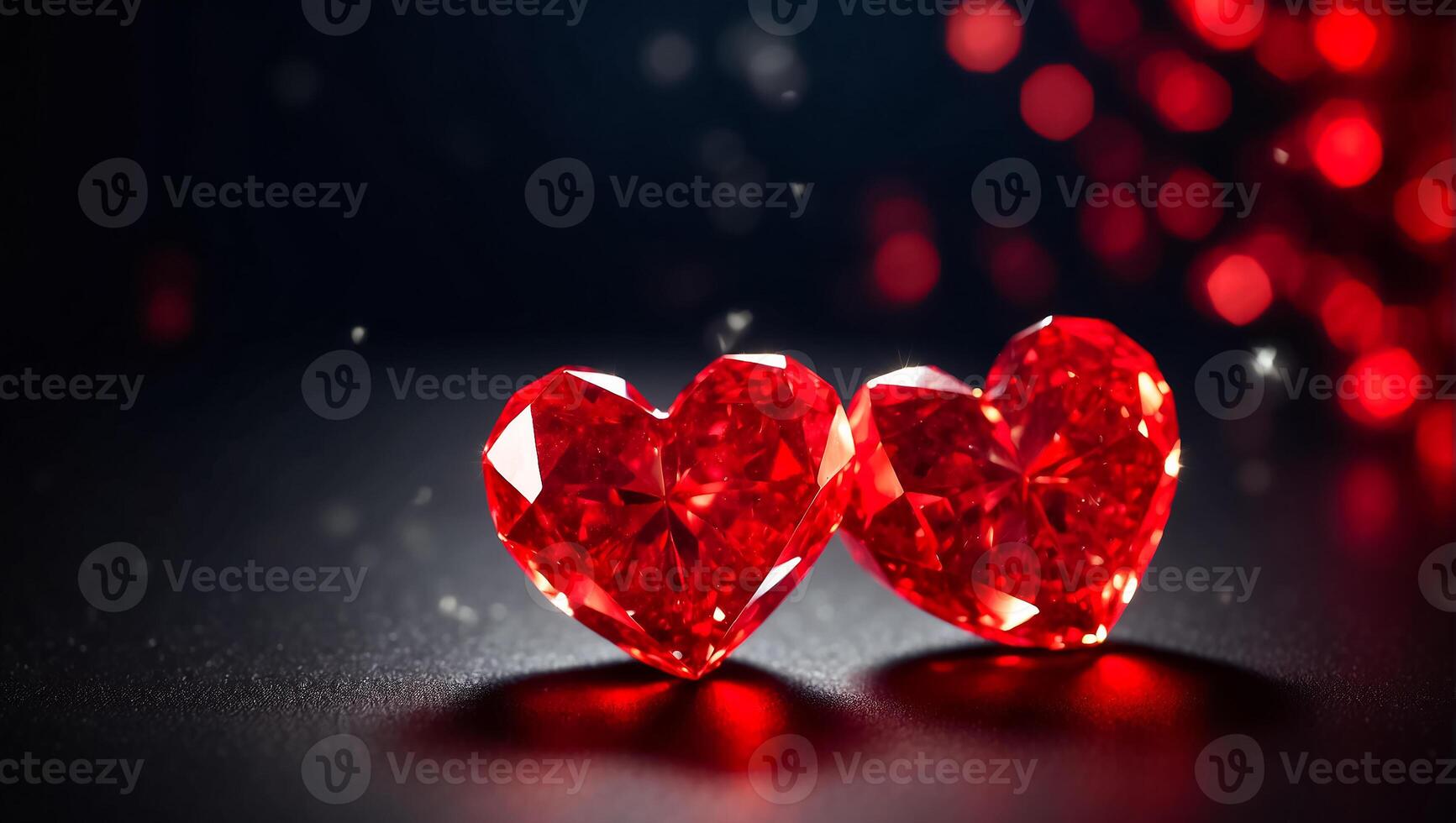 AI generated Beautiful diamond red hearts on a dark background photo