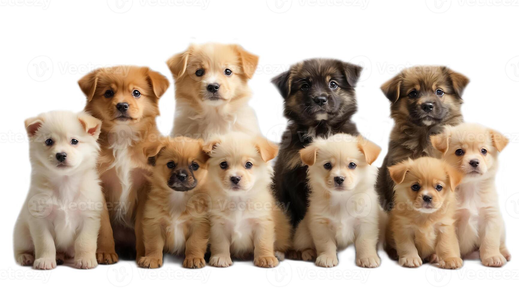 AI generated Many different puppies isolated on a white background photo