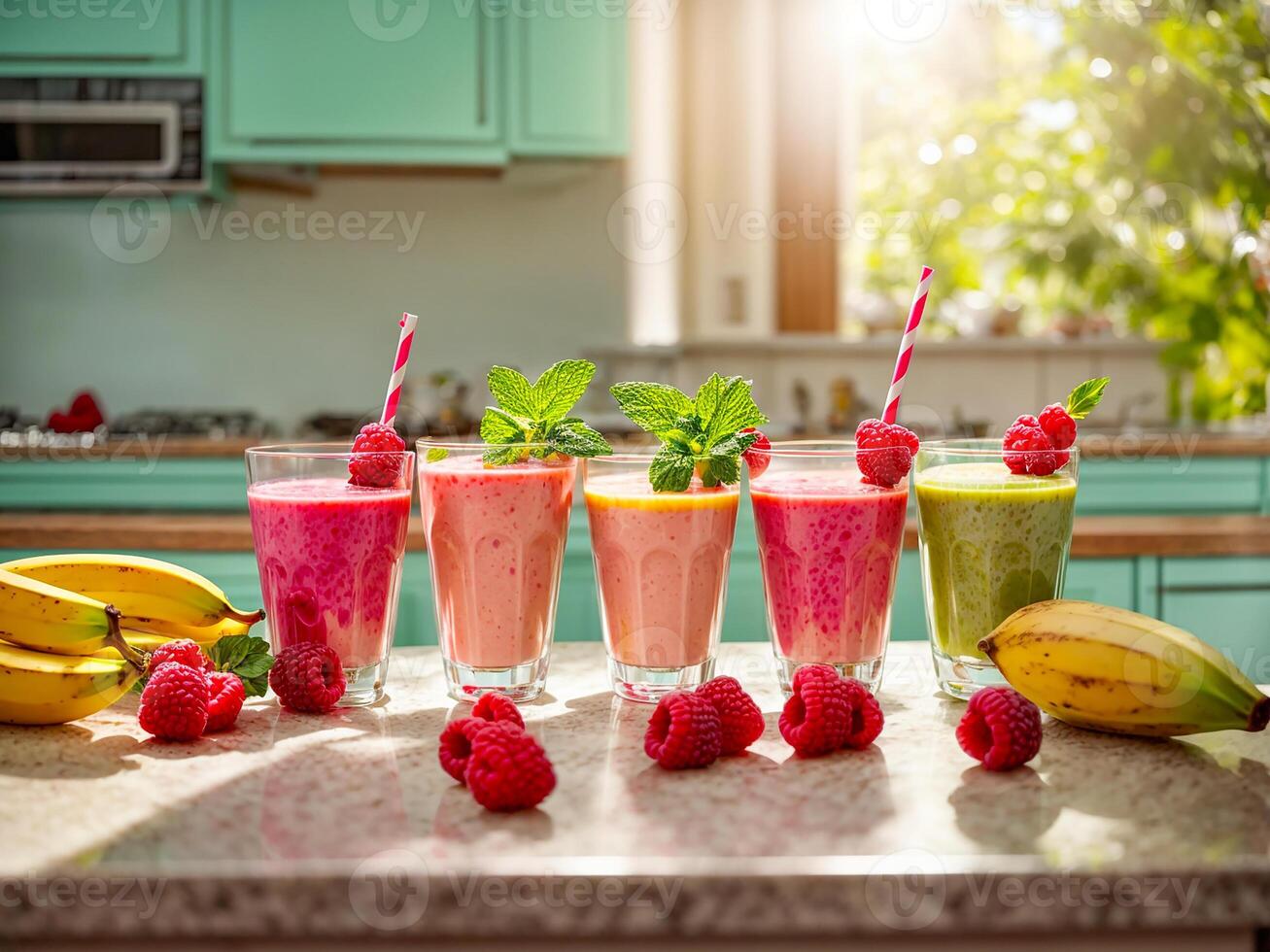 AI generated Strawberry and banana smoothie photo