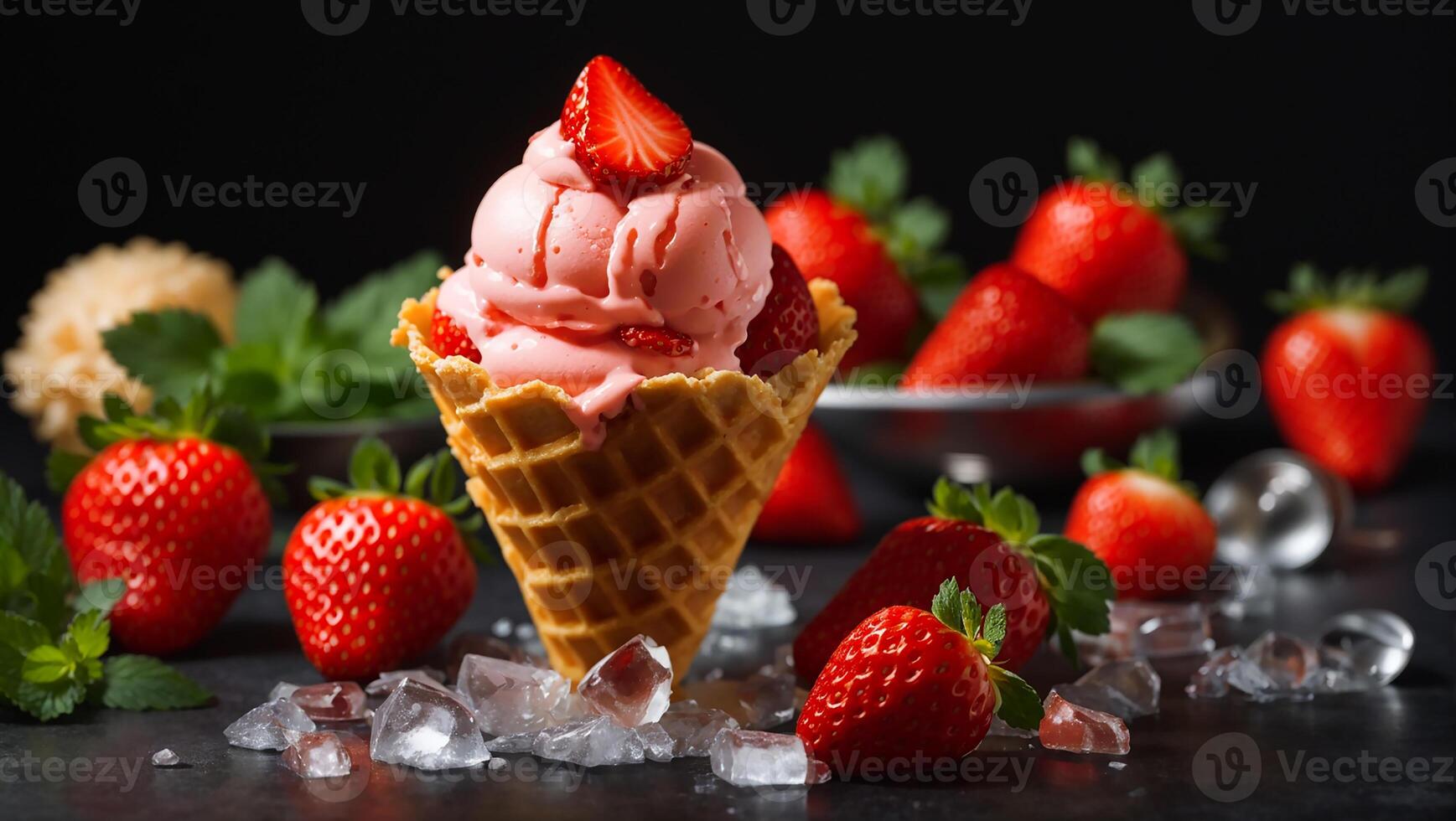 AI generated Ice cream with strawberries photo