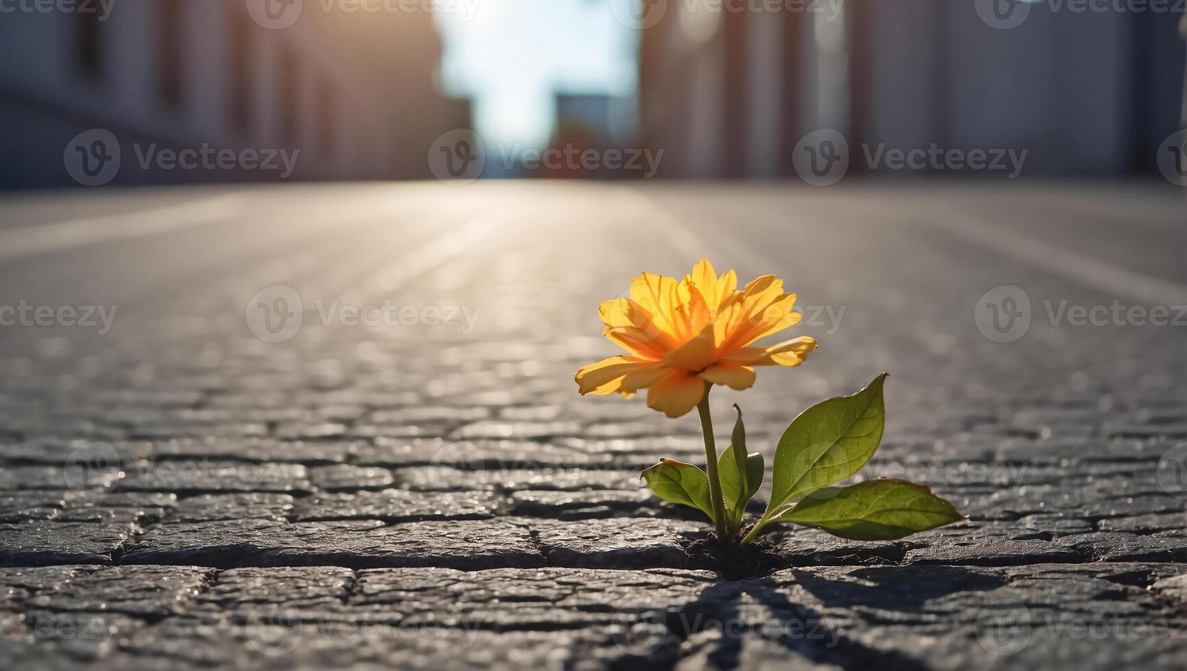 ai generado hermosa solitario flor crece desde asfalto foto
