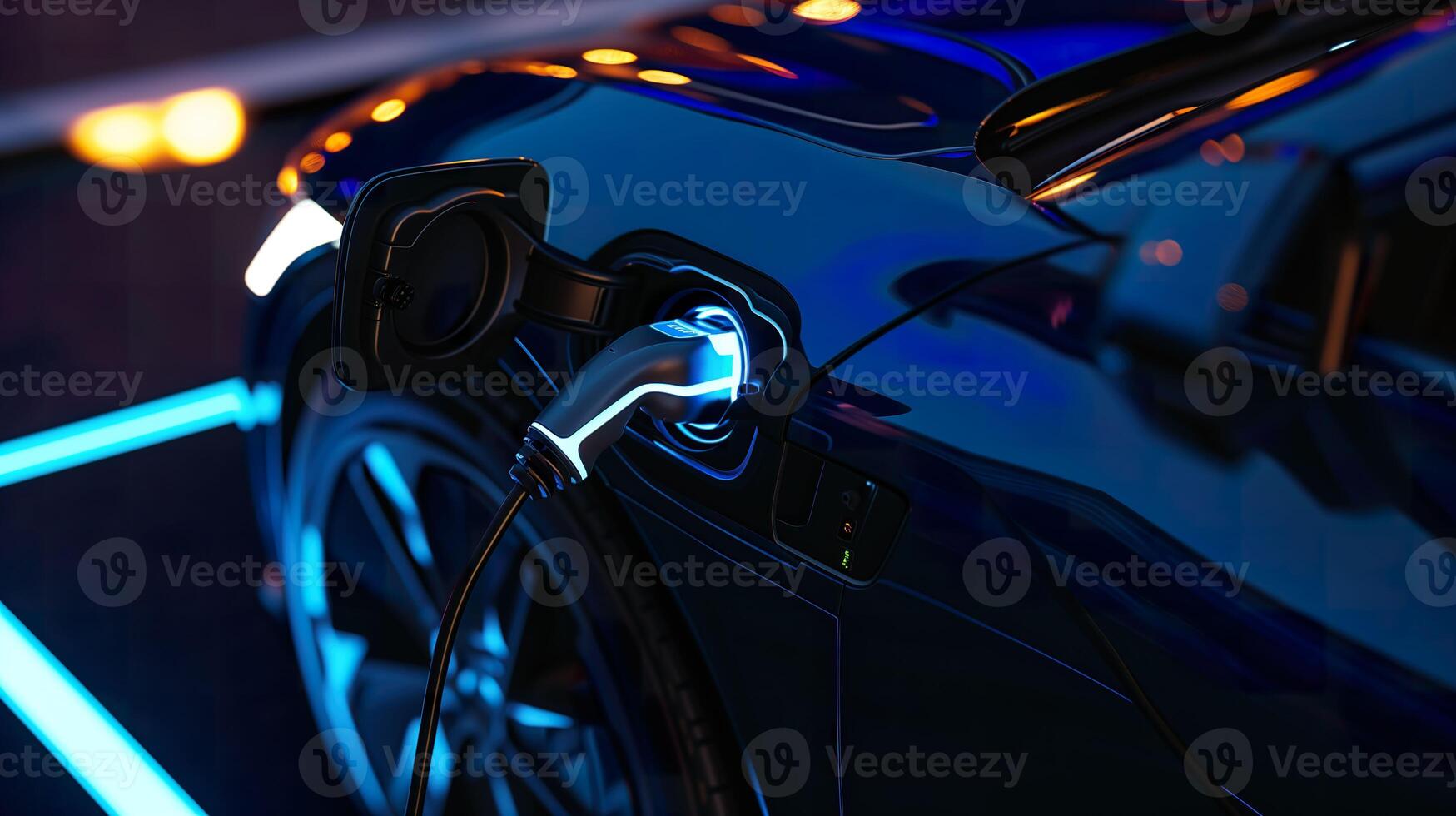 AI generated Charging the Future, Electric Car Technology Concept with Copy Space photo