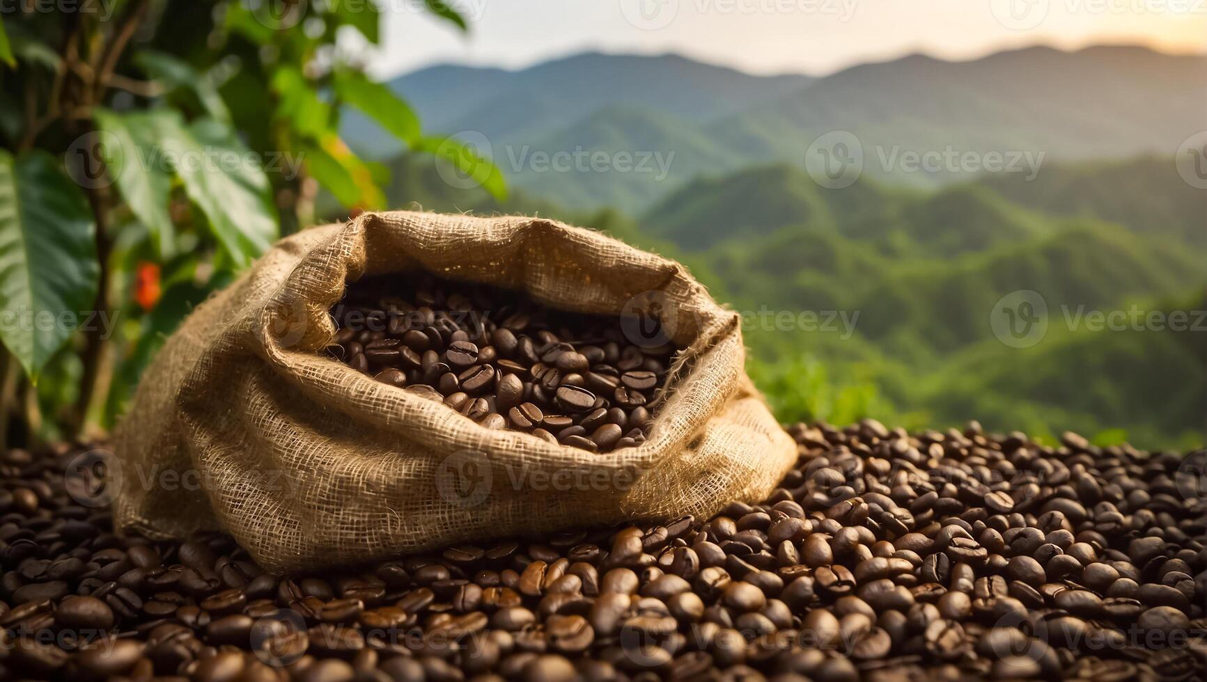 AI generated Coffee harvest on plantation photo