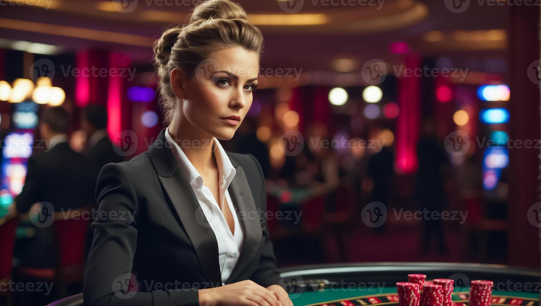 AI generated Successful serious girl in a casino photo