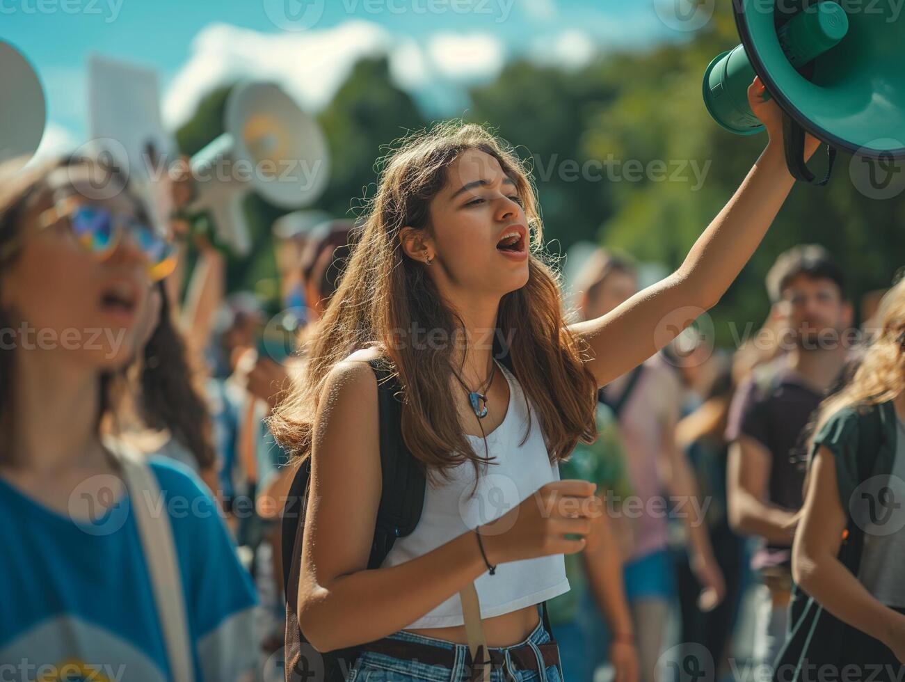 AI generated A photo of activists peacefully marching together for human rights and social justice in a city square