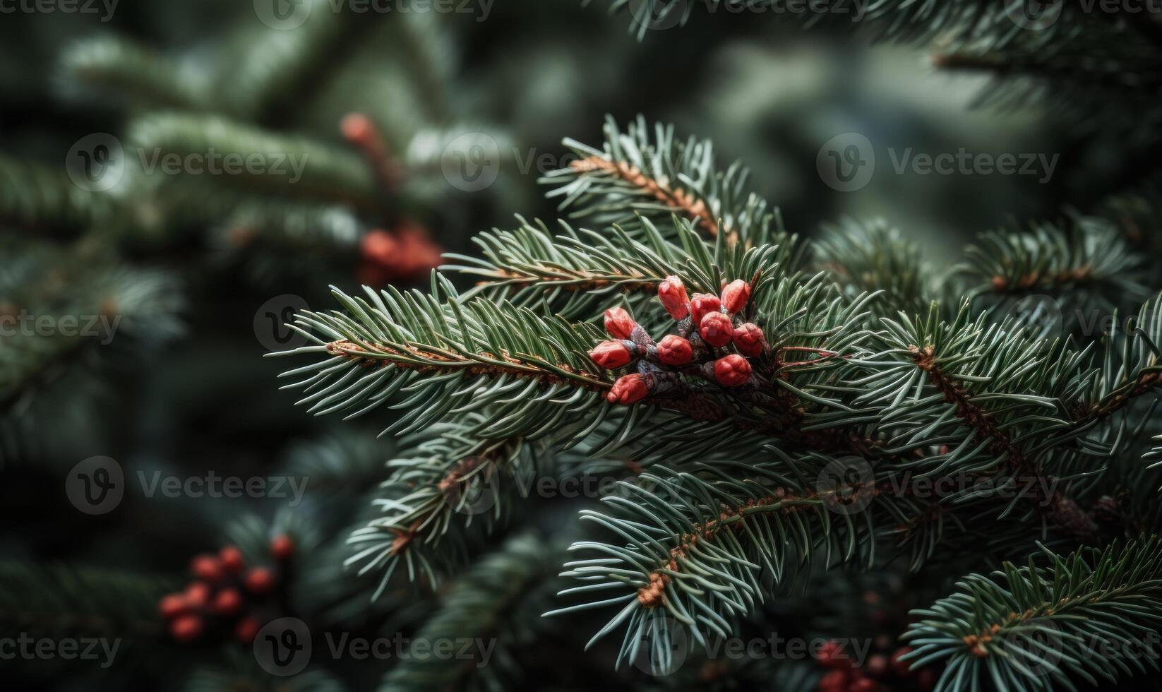 AI generated Pine tree branch with cones close-up. Nature background. photo