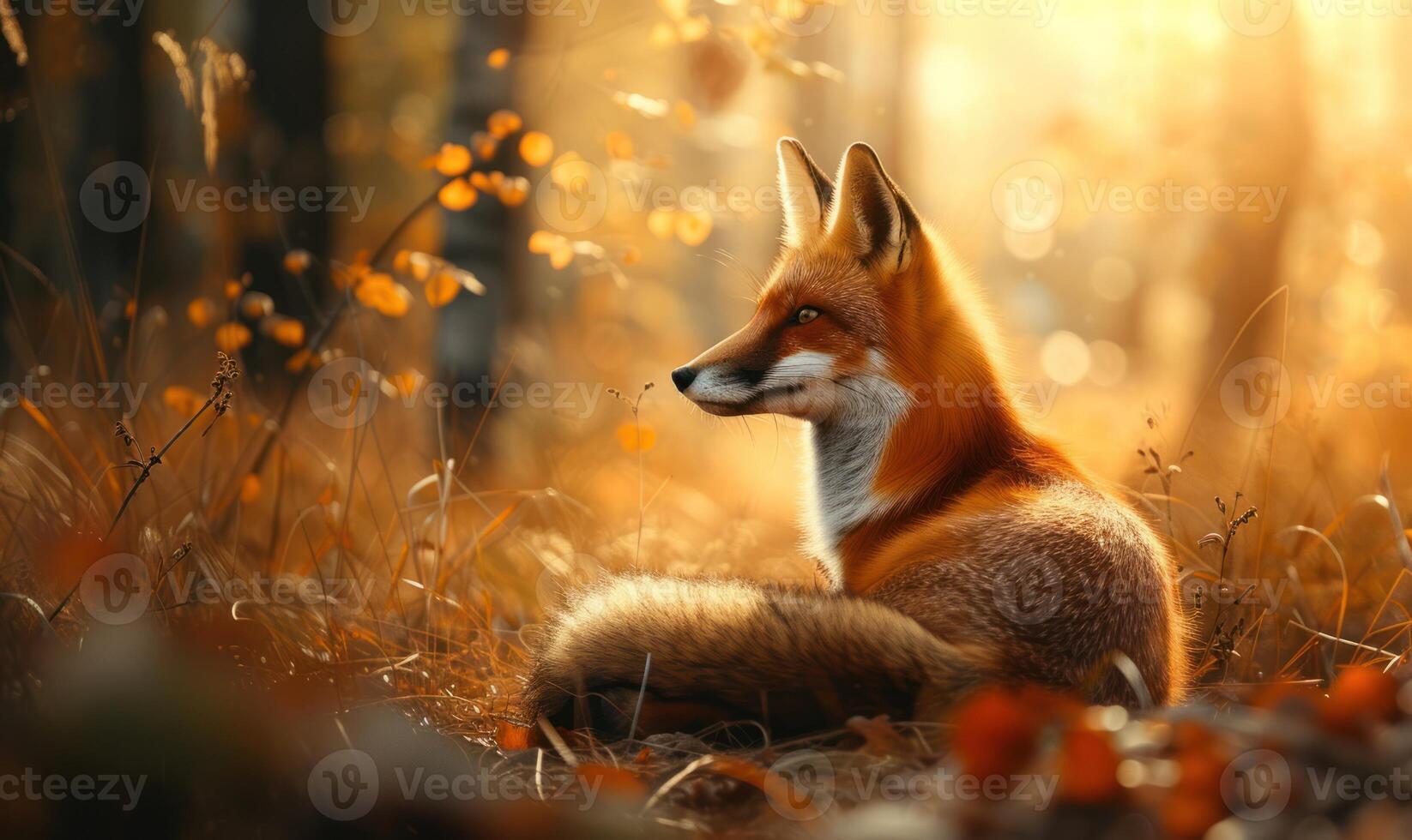 AI generated Red fox in the autumn forest. Beautiful wild animal in nature. photo