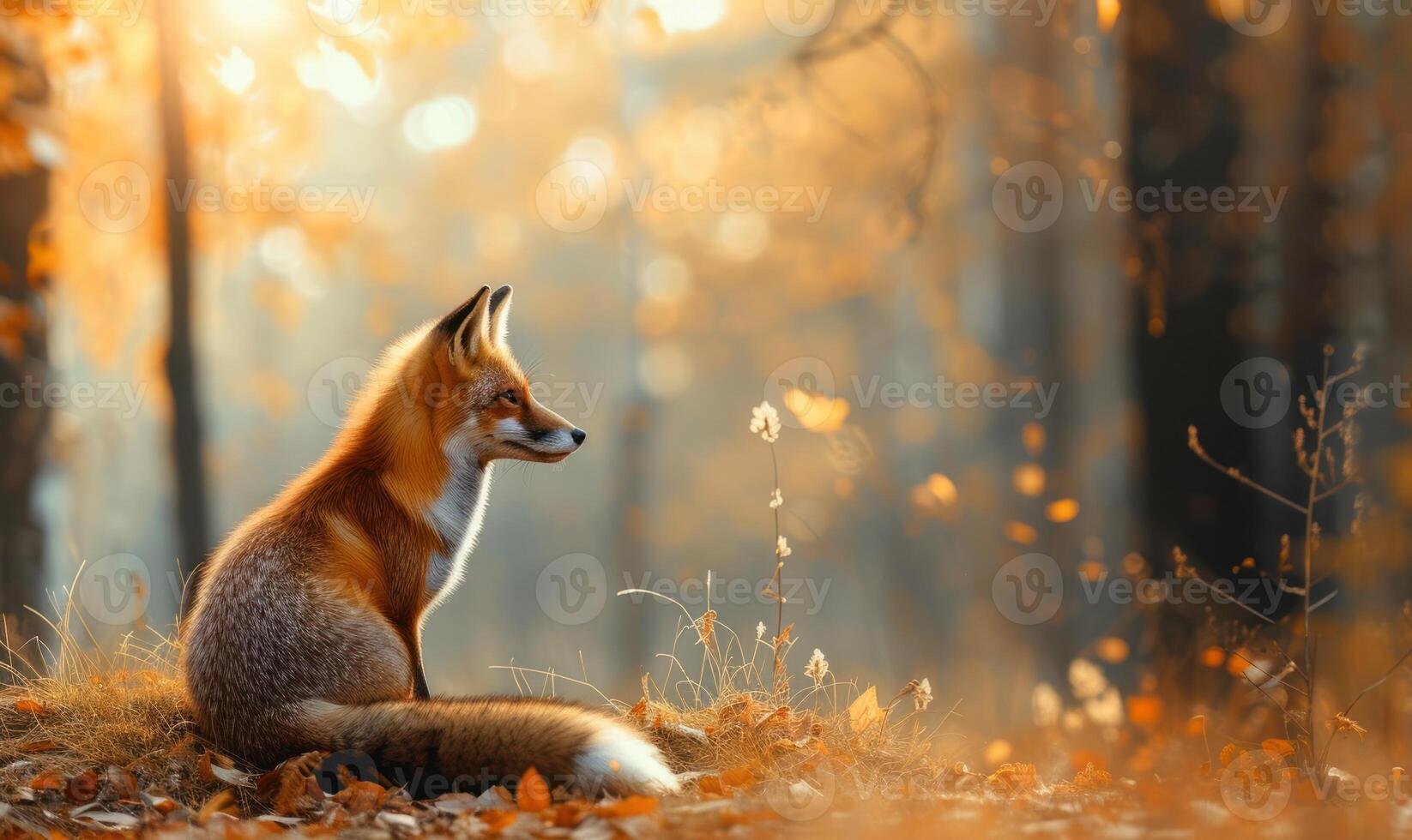 ai generado rojo zorro en el otoño bosque. hermosa salvaje animal en naturaleza. foto