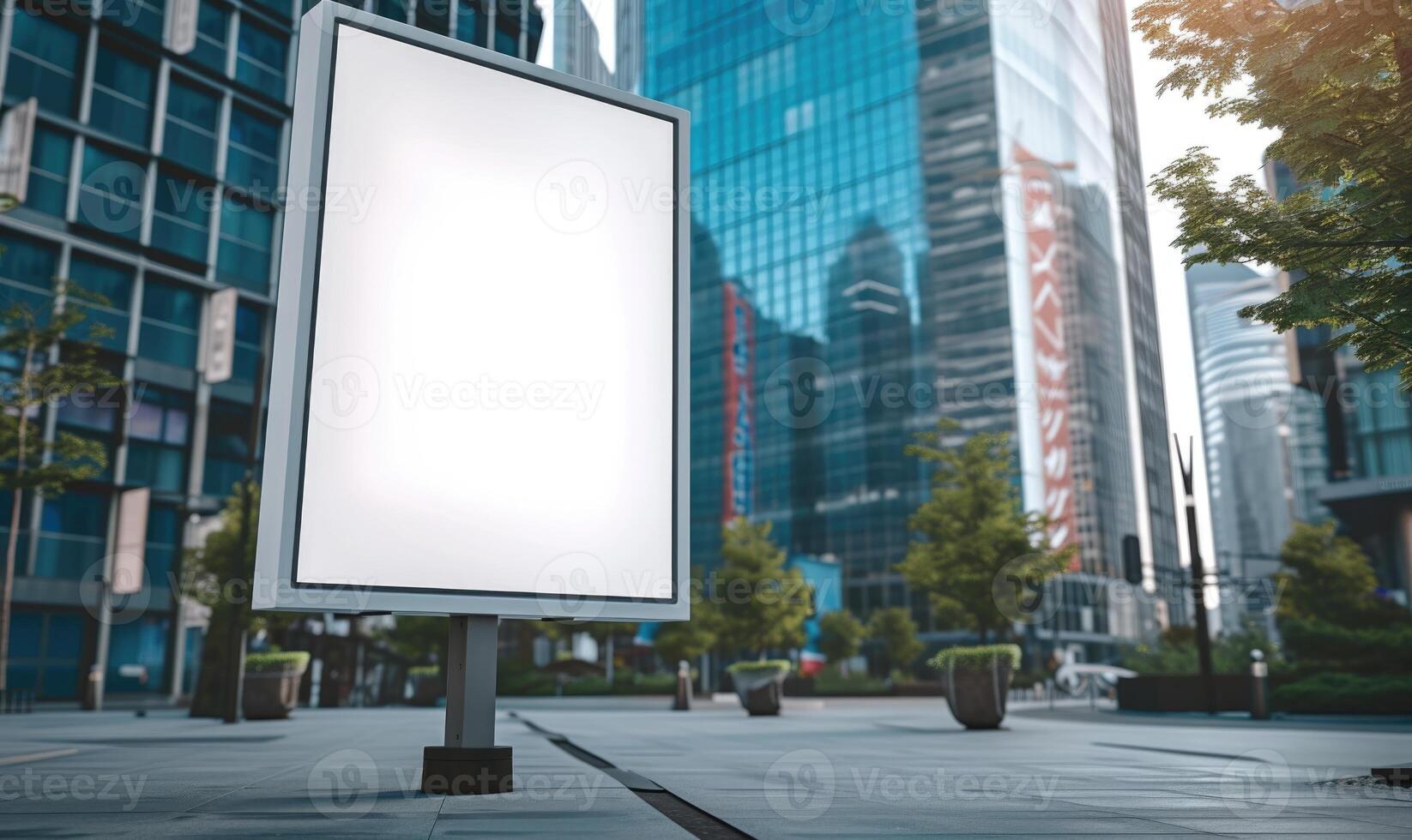 AI generated Blank street billboard on city street. Mock up of vertical advertising stand in the street photo