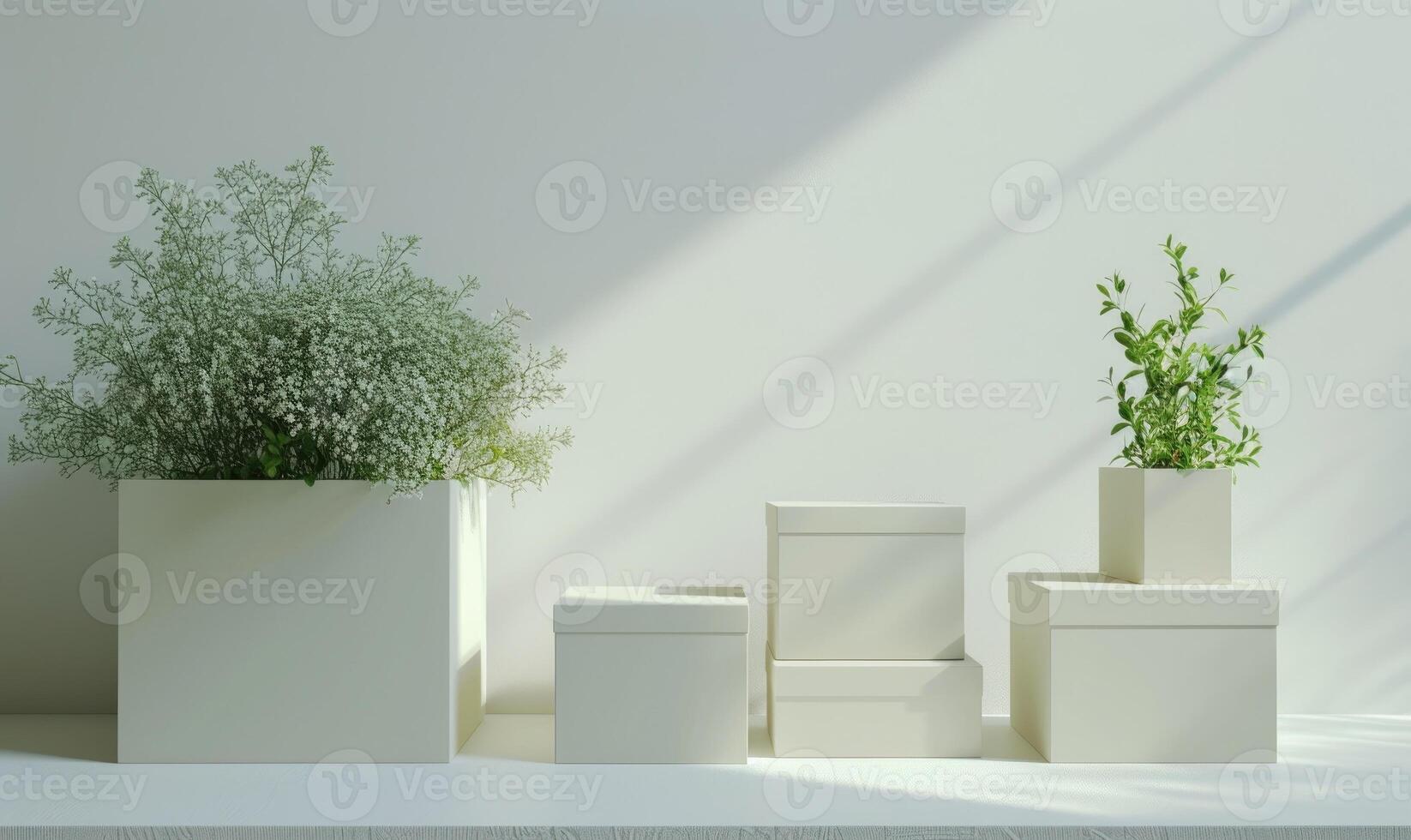 AI generated Set of cardboard boxes on a white table. Mockup. Delivery concept background. photo