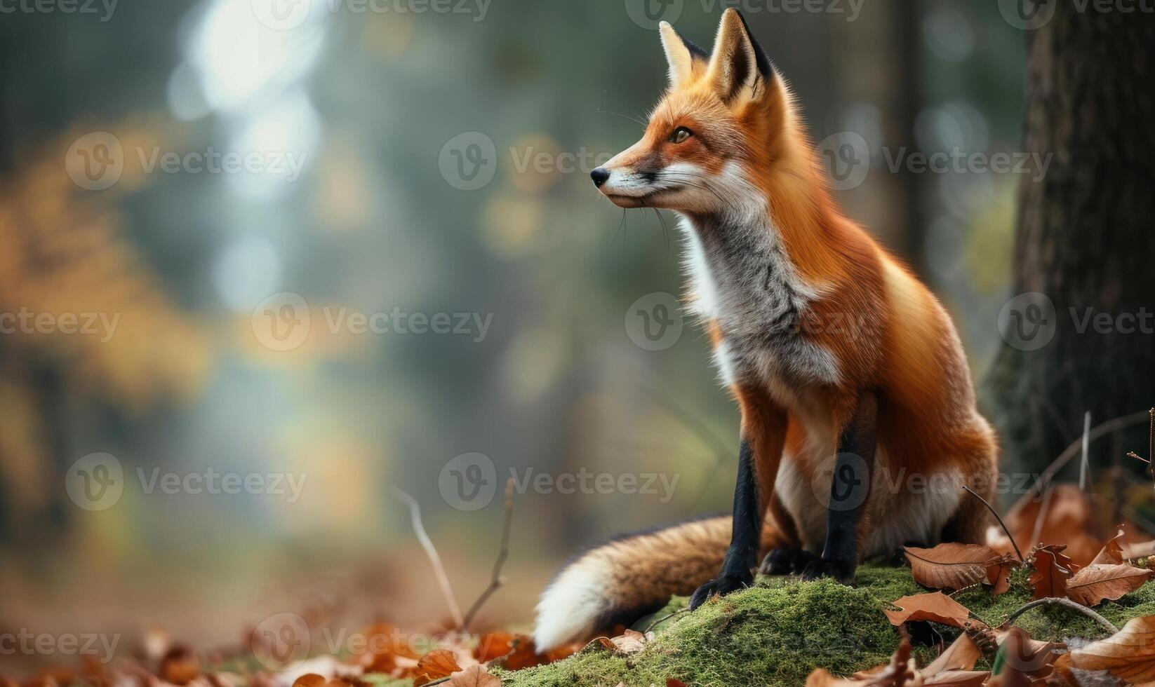 AI generated Red fox in the autumn forest. Beautiful wild animal in nature. photo
