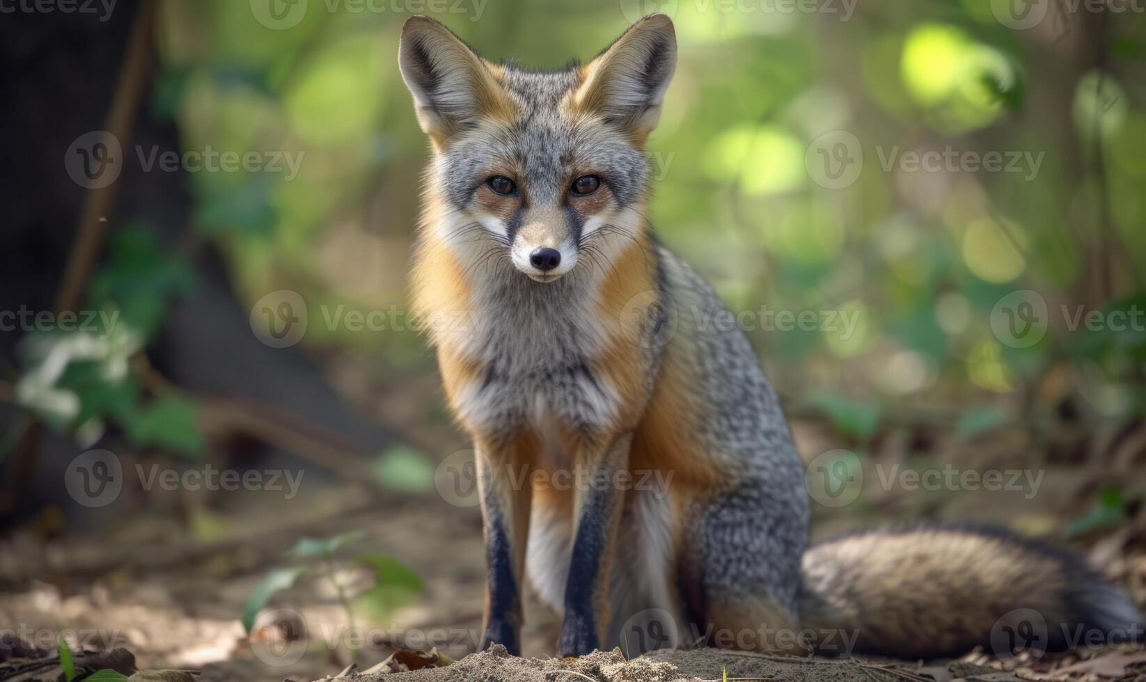 AI generated Gray fox sitting in a forest in autumn, photo