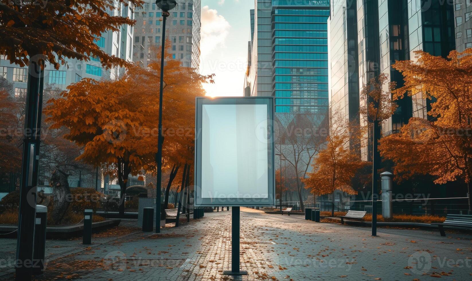 AI generated Blank street billboard on city street. Mock up of vertical advertising stand in the street photo