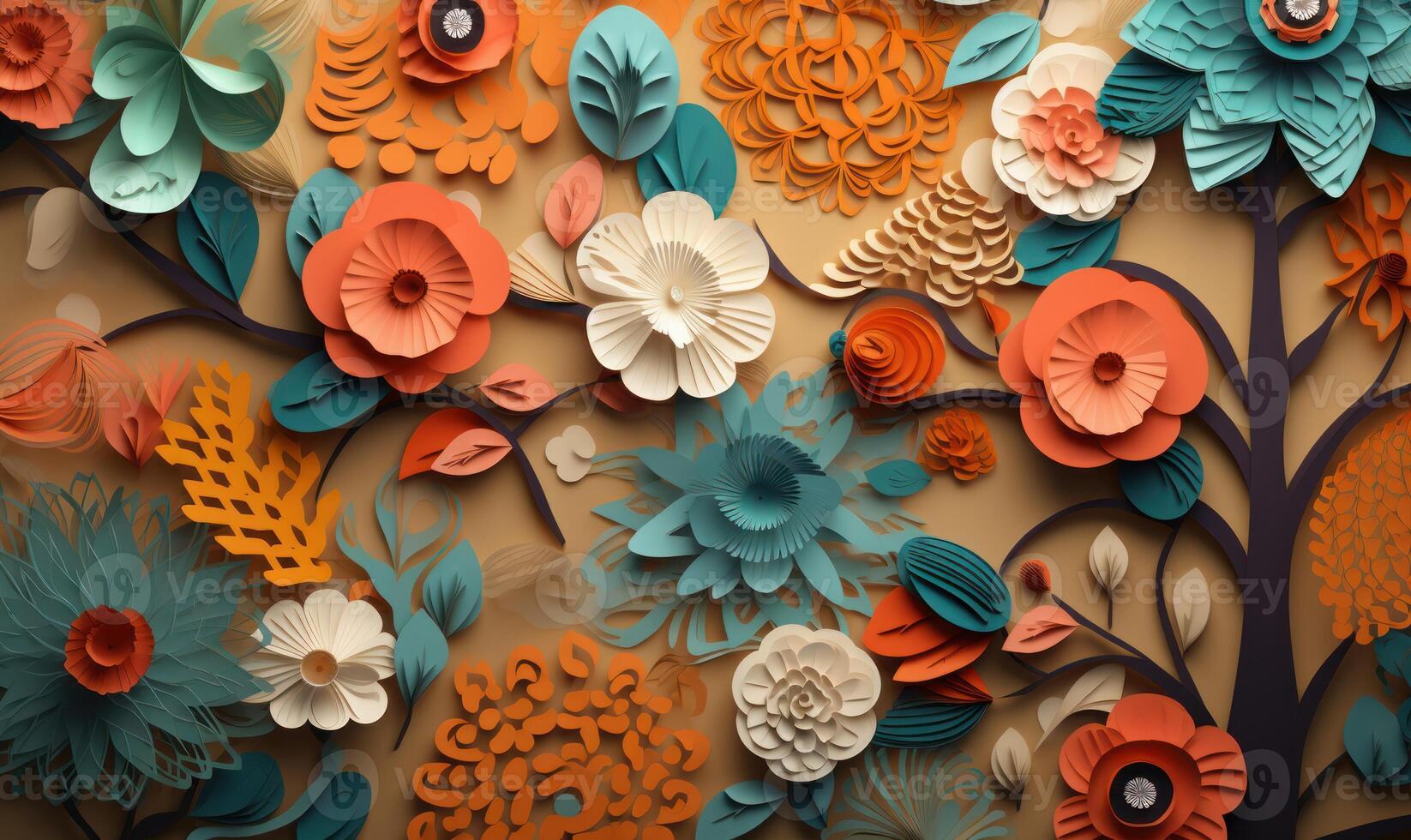 AI generated Abstract floral background paper cut style. Space for text photo