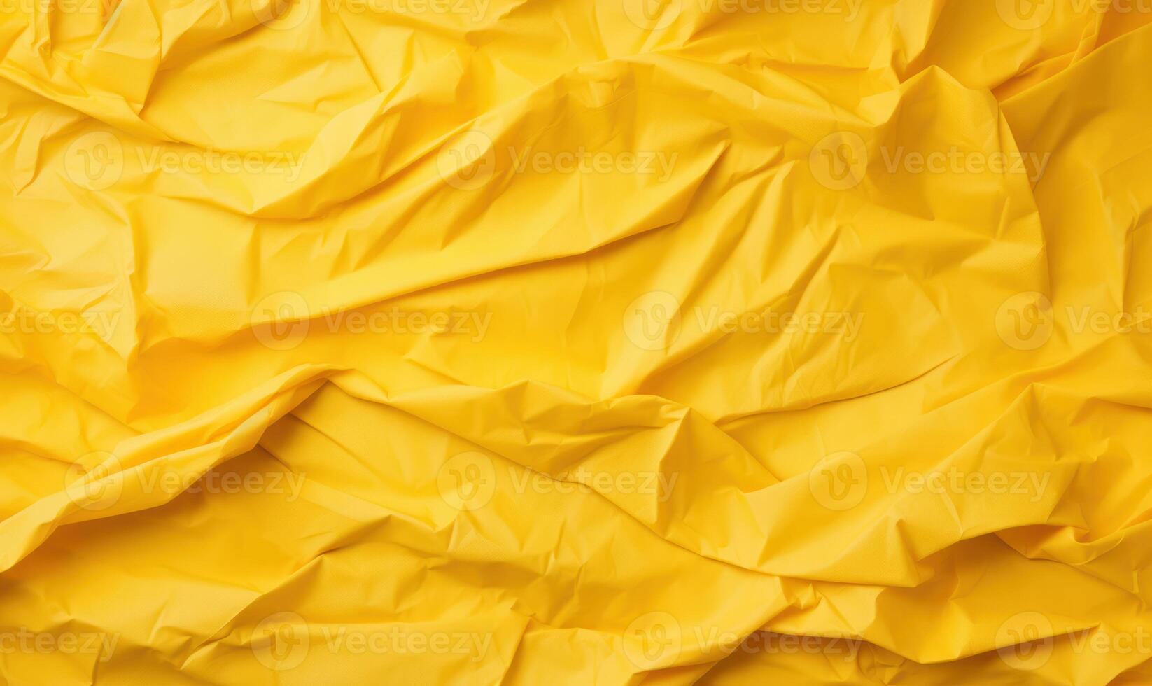 AI generated Yellow crumpled paper with space for text on yellow background. photo