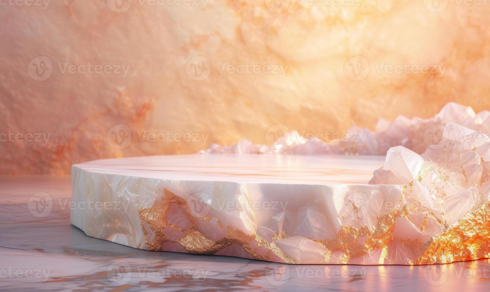 AI generated abstract background with marble podium and rose quartz, minimal scene for product display photo