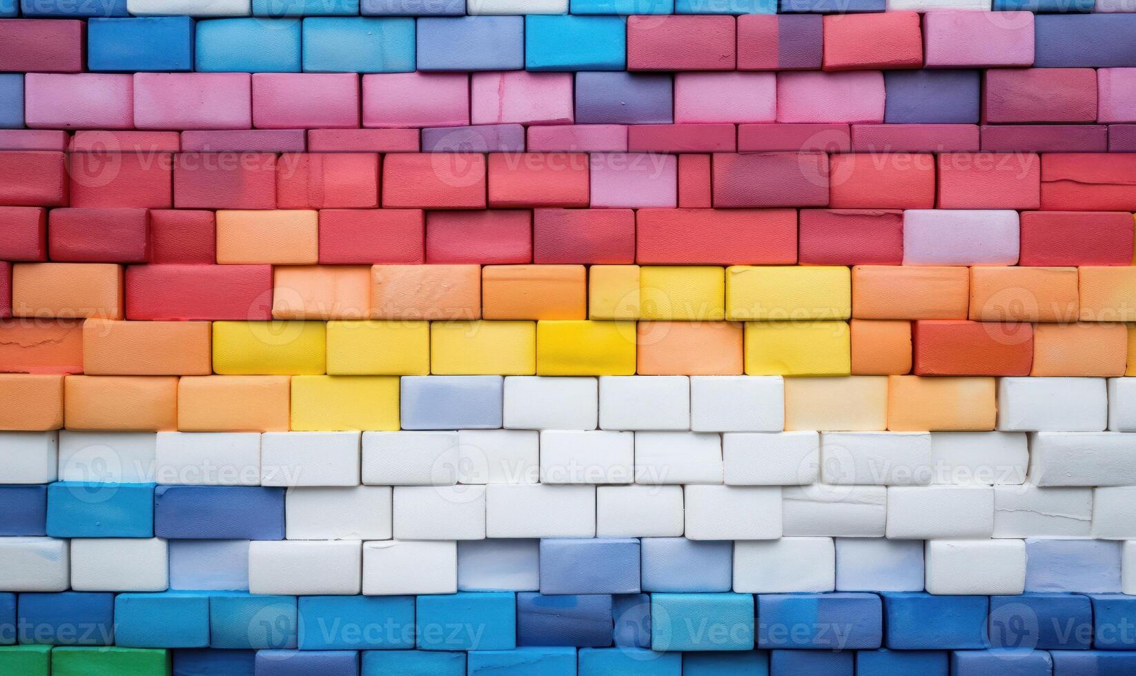 AI generated Colorful brick wall background. small bricks of different sizes and colors photo