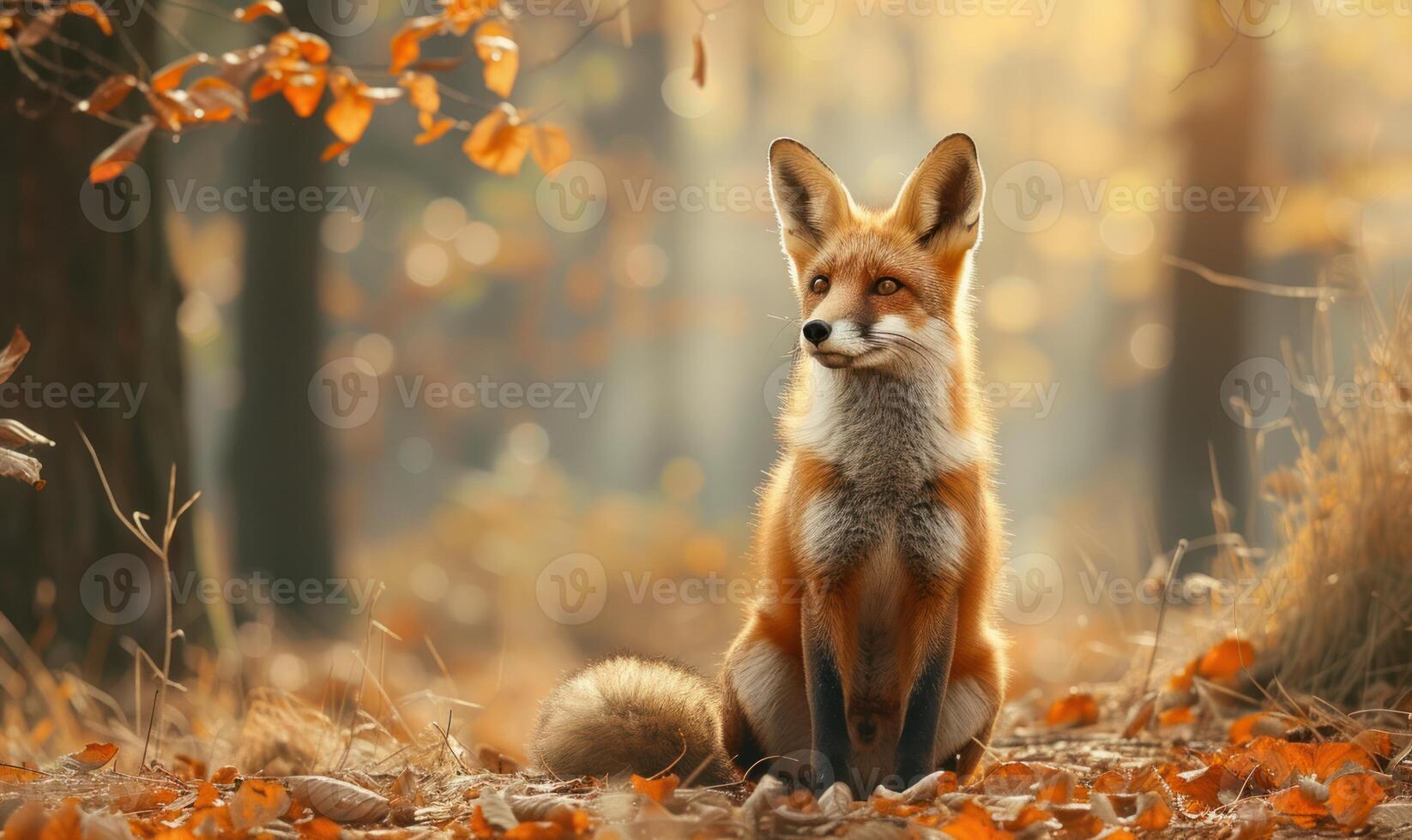 AI generated Red fox in the autumn forest. Beautiful wild animal in nature. photo