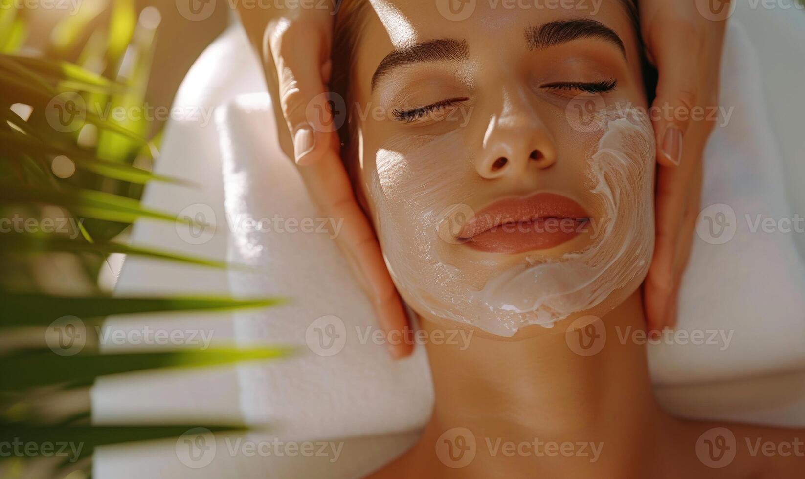 AI generated Beautiful young woman having a facial massage at the spa salon. Beauty treatment concept. photo