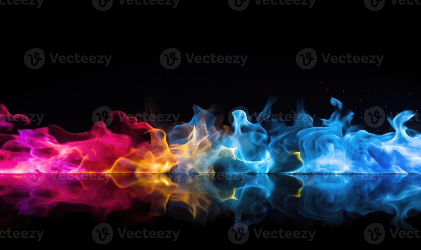 AI generated Colorful fire flames on black background. Abstract background for design. photo