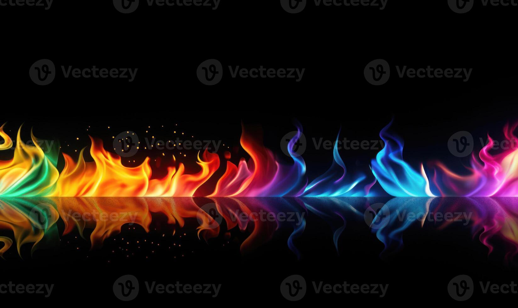 AI generated Colorful fire flames on black background. photo