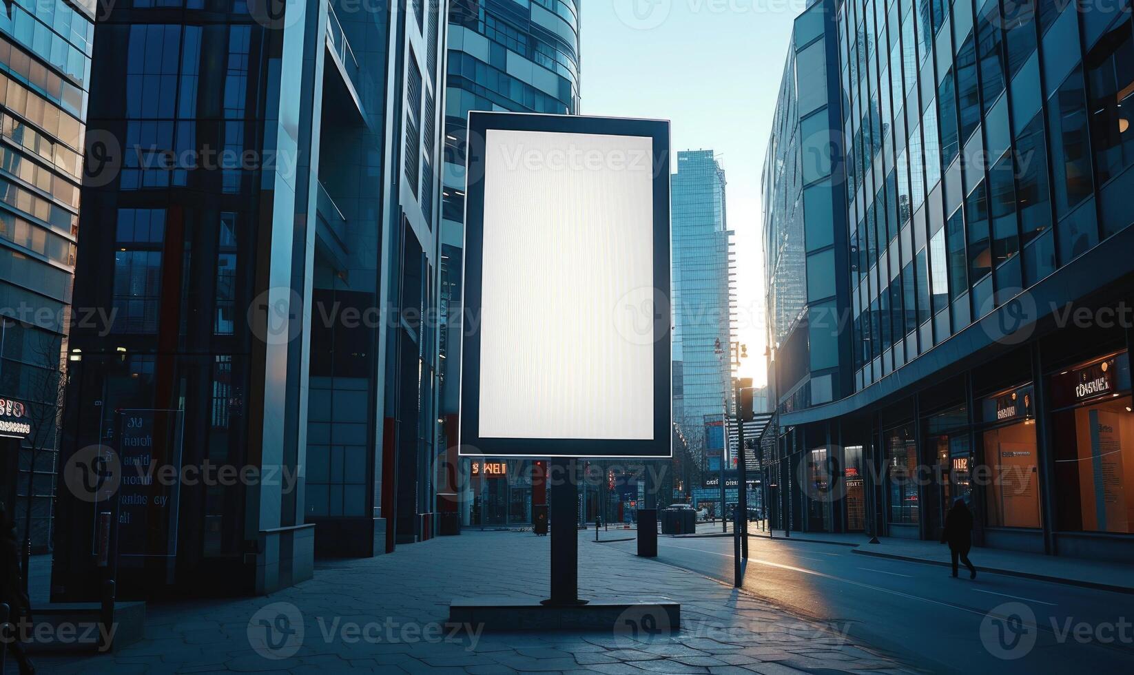 AI generated Blank street billboard on city street. Mock up of vertical advertising stand in the street photo