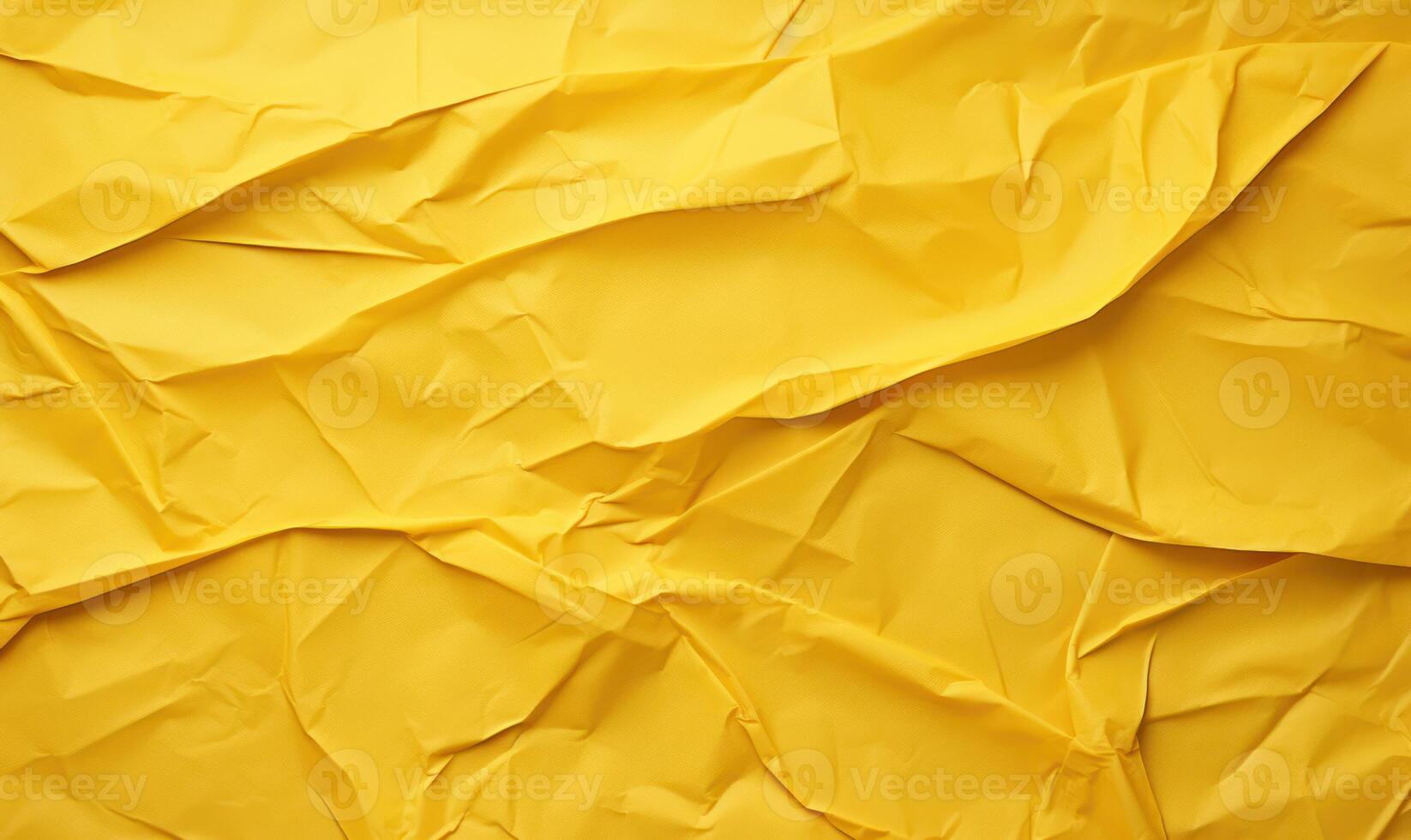 AI generated Yellow crumpled paper with space for text on yellow background. photo