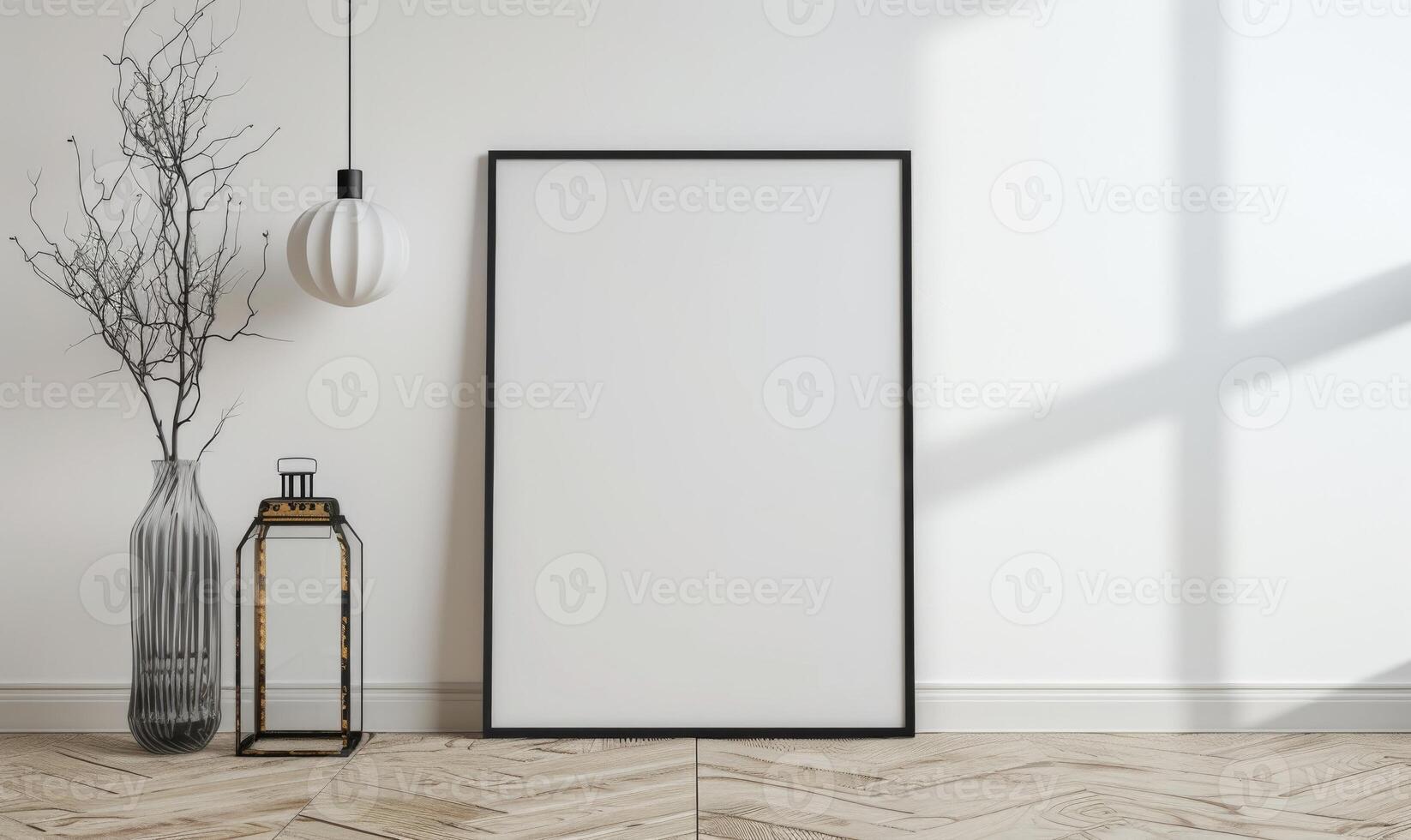 AI generated Blank picture frame hanging on the wall. Mock up photo