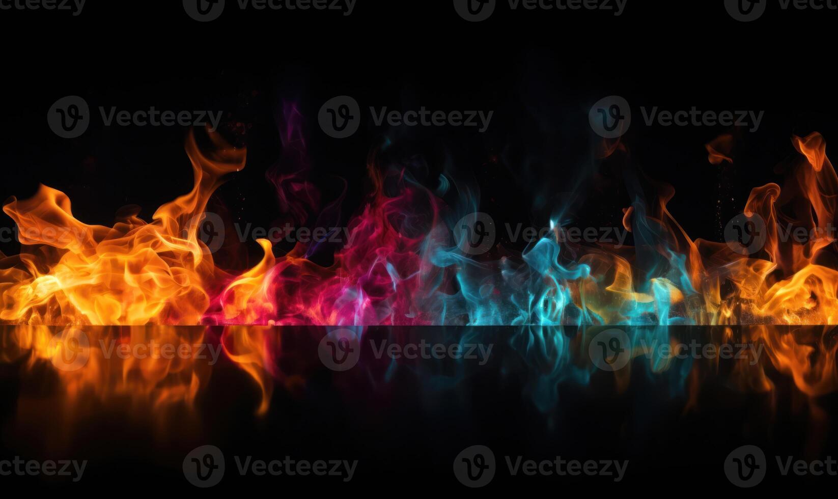 AI generated Fire flames isolated on black background, Abstract fire flames background photo