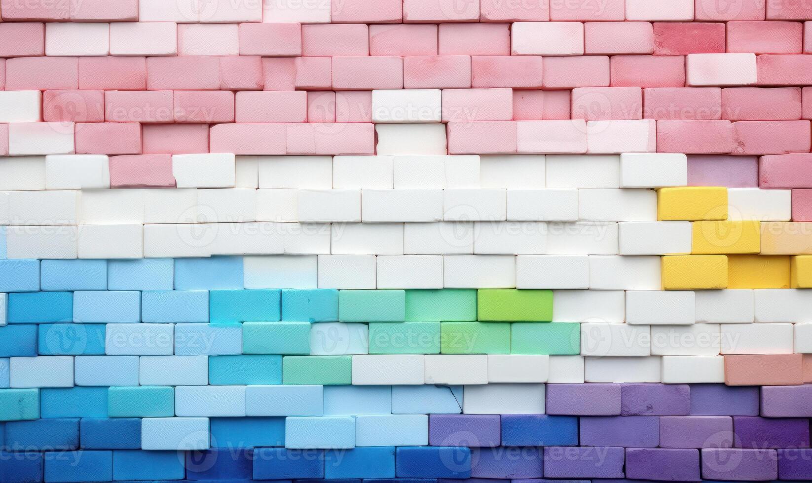 AI generated Colorful brick wall background. small bricks of different sizes and colors photo