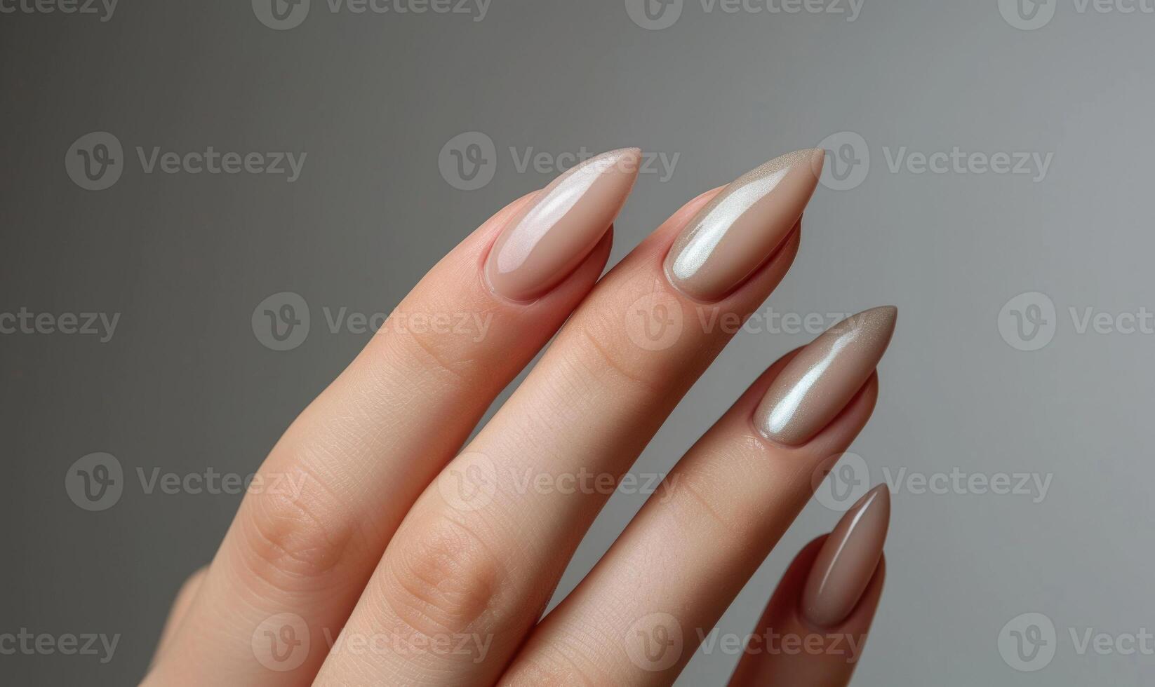 AI generated Female hand with beige nail design. Nail polish manicure. photo
