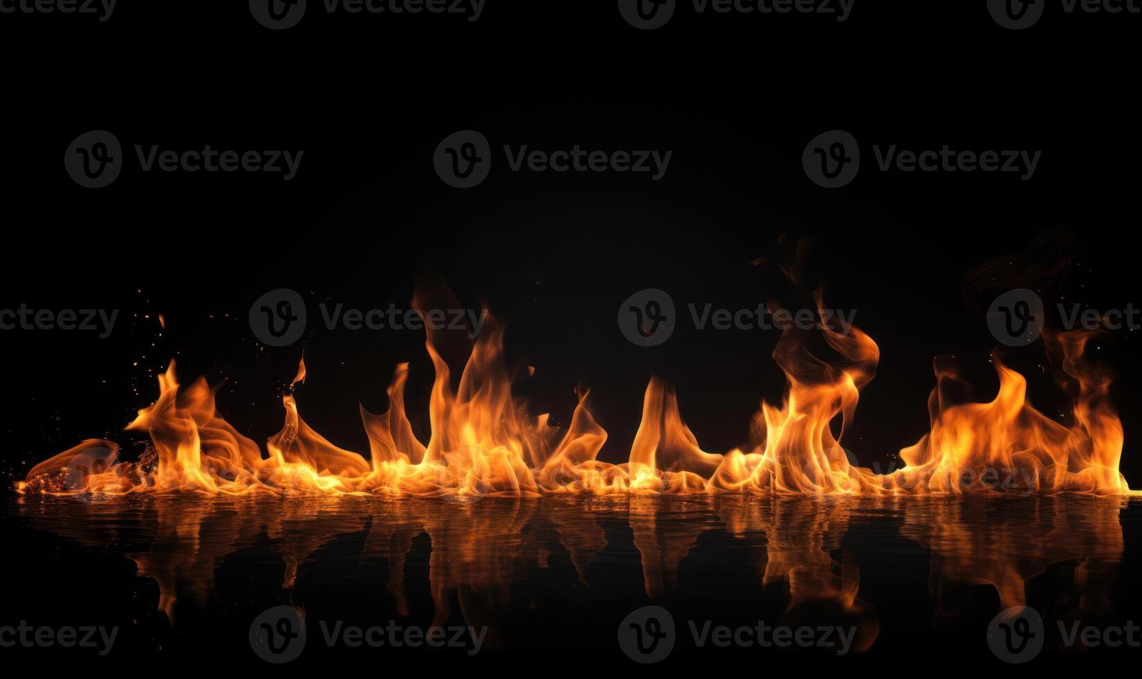 AI generated Fire flames on black background. Abstract blaze fire flame texture background. photo