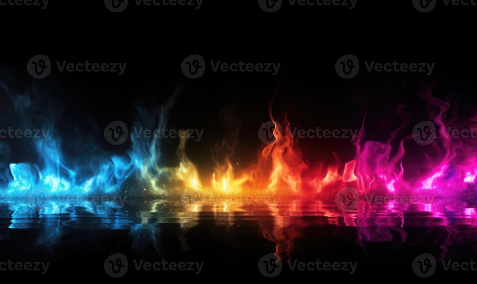 AI generated Colorful fire flames on black background. Abstract background for design. photo