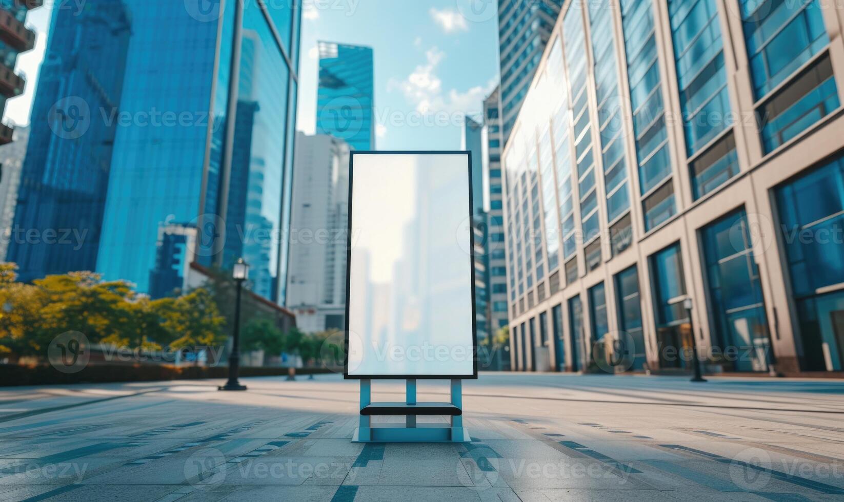 AI generated Blank street billboard on city street. Mock up of vertical advertising stand in the street photo